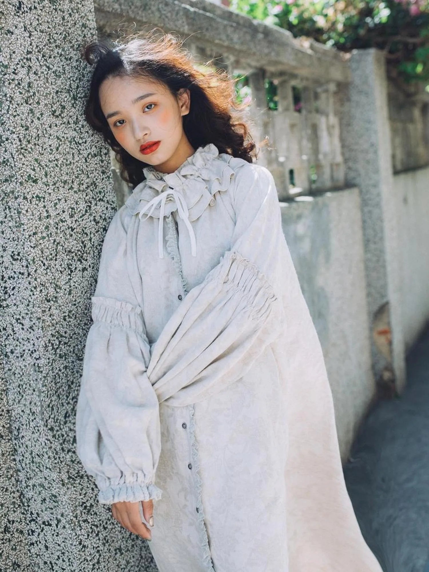 Vintage French Honey Lace Cotton Linen Dress Free Size Autumn Winter