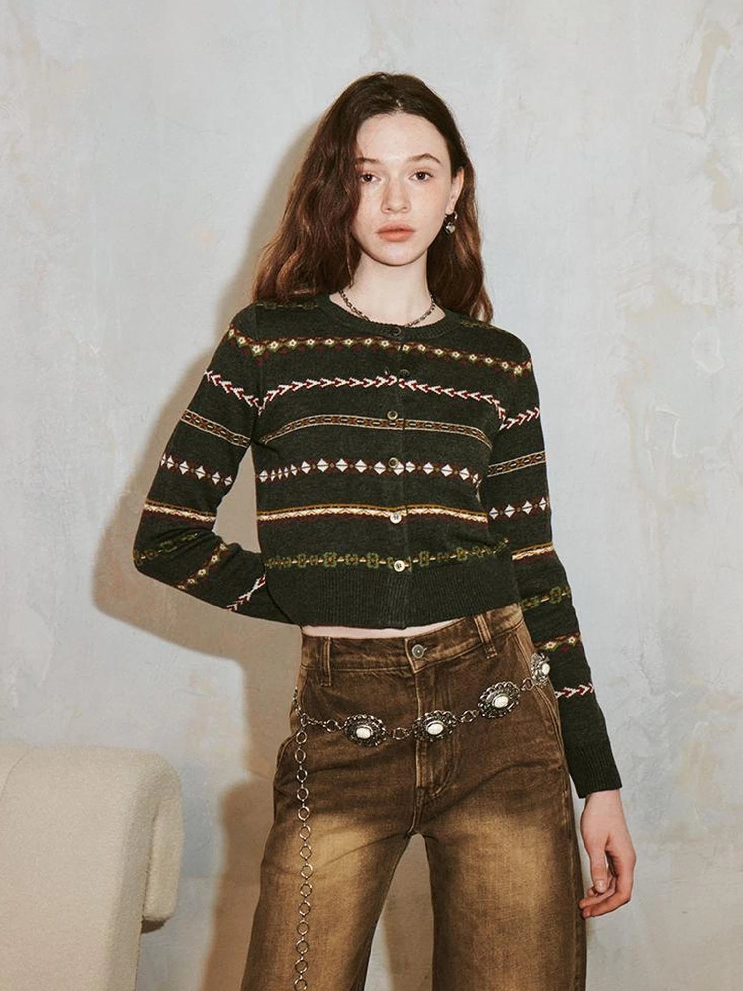 Vintage Icelandic Fair Isle Cropped Cardigan