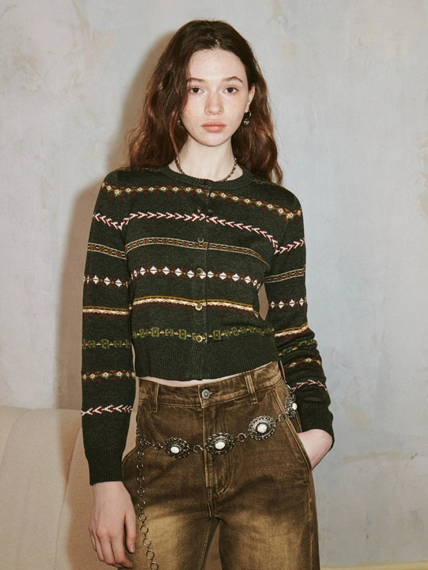 Vintage Icelandic Fair Isle Cropped Cardigan