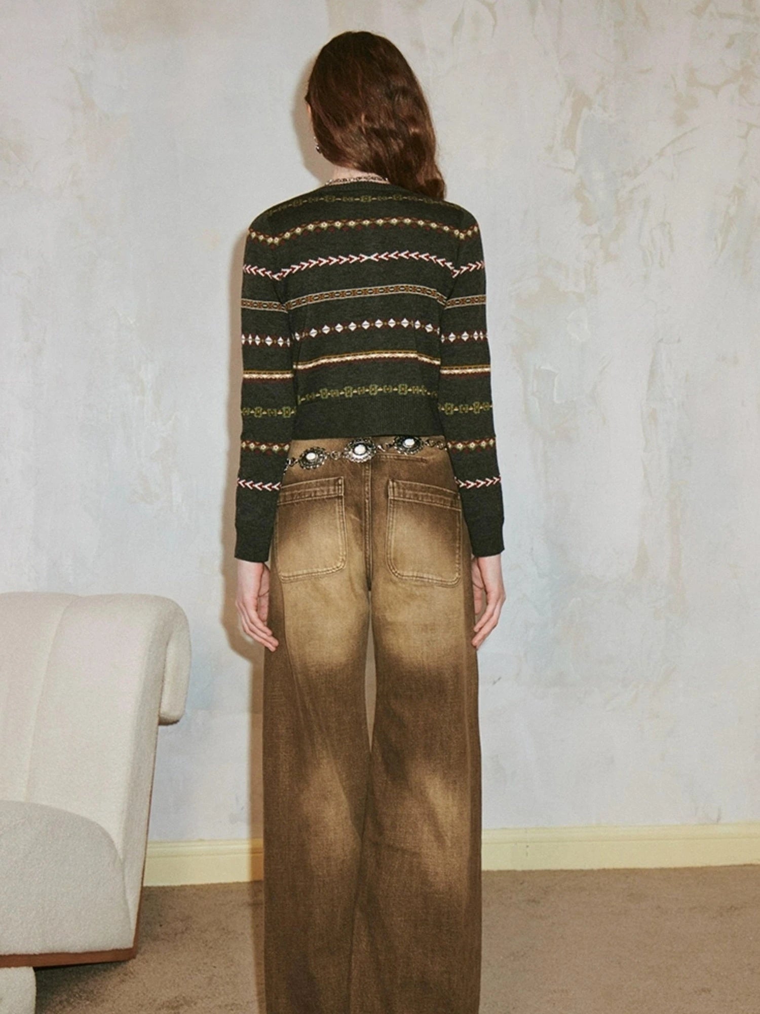 Vintage Icelandic Fair Isle Cropped Cardigan