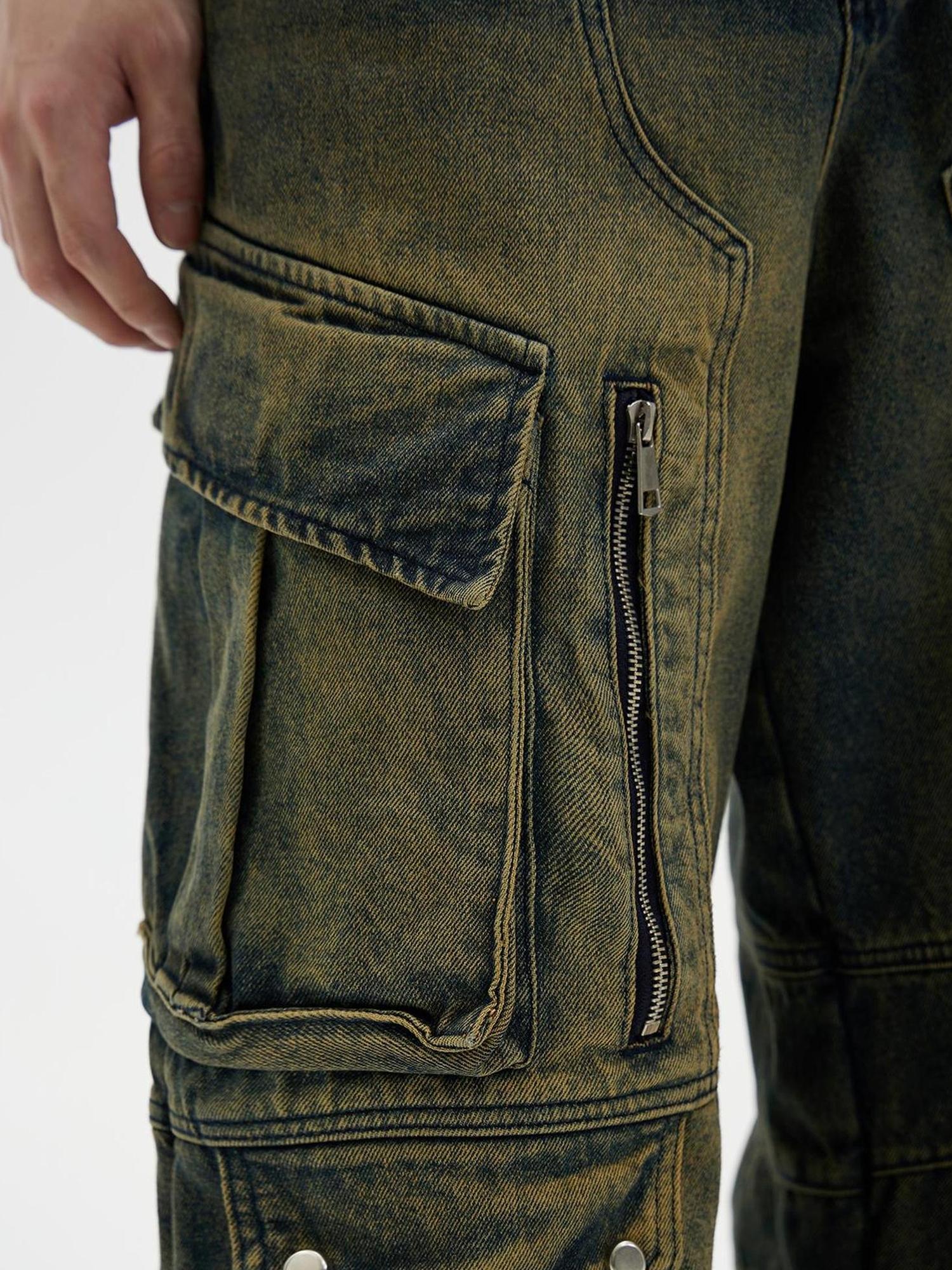 Peoplesense Vintage Industrial Washed Wide Leg Cargo Jeans