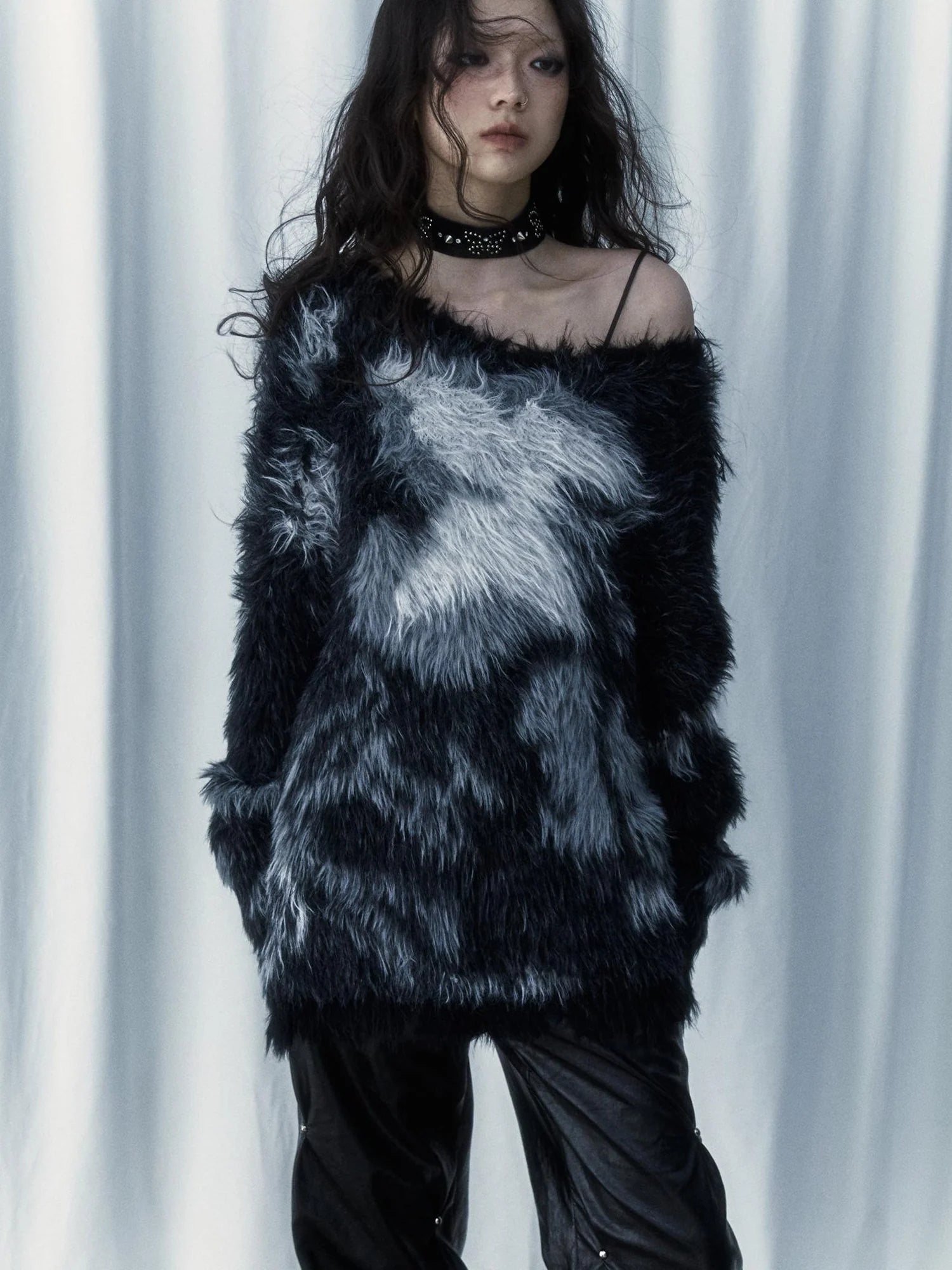 Vintage Jacquard Faux Fur Lazy Knit Sweater