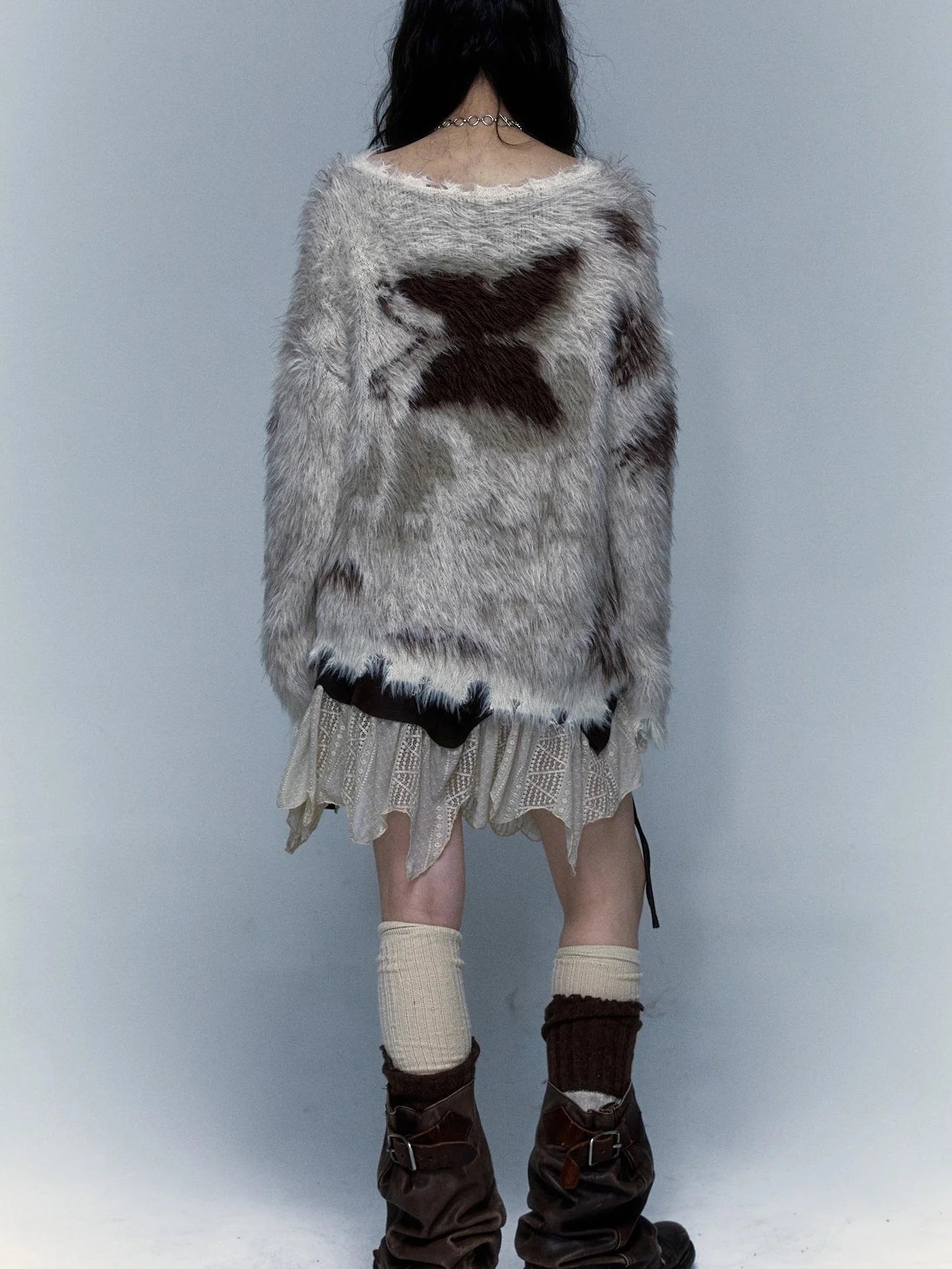 Vintage Jacquard Faux Fur Lazy Knit Sweater