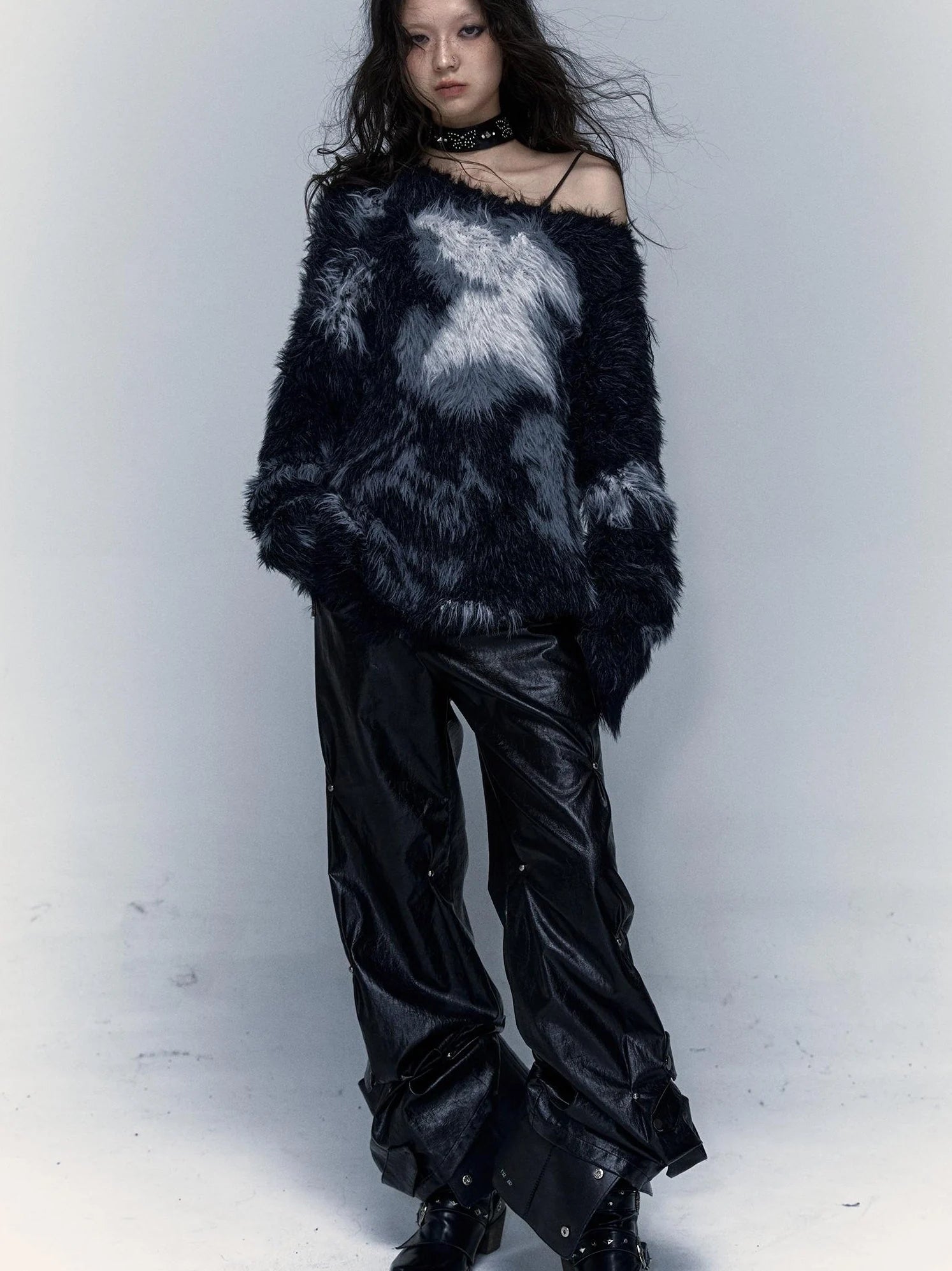 Vintage Jacquard Faux Fur Lazy Knit Sweater