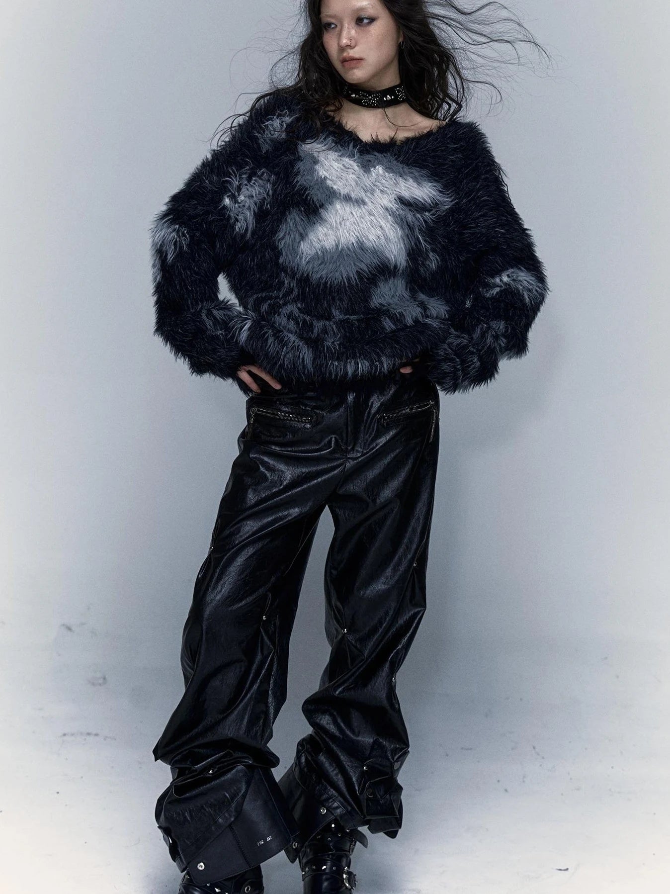 Vintage Jacquard Faux Fur Lazy Knit Sweater