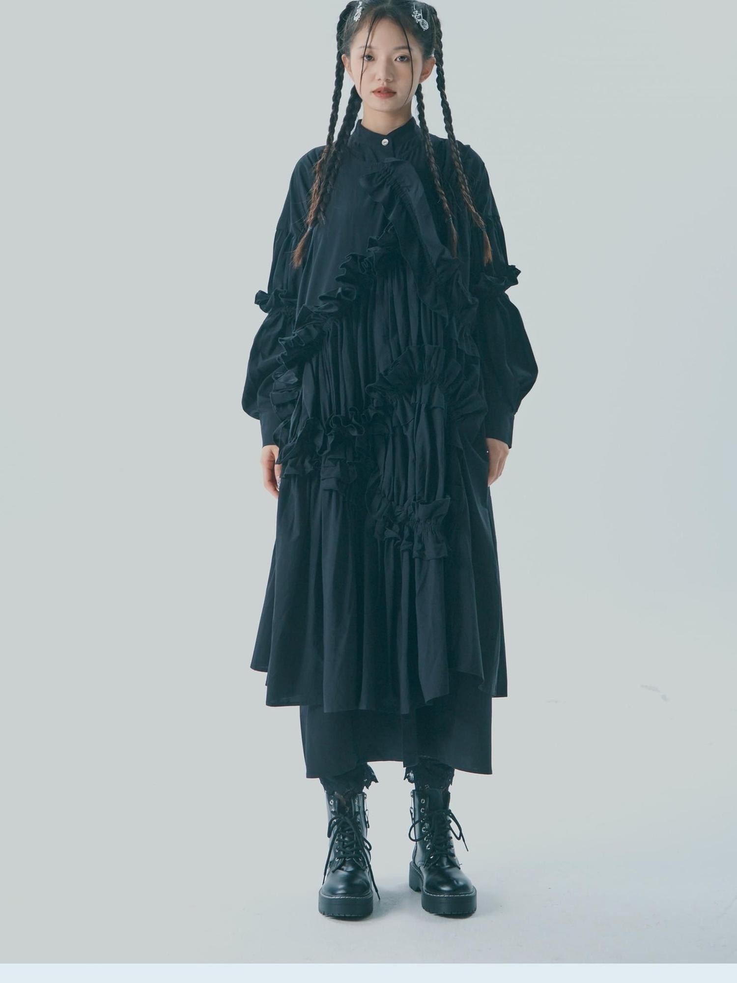 Sweet Mi Vintage Knight Pleated Linen Shirt Gown Set