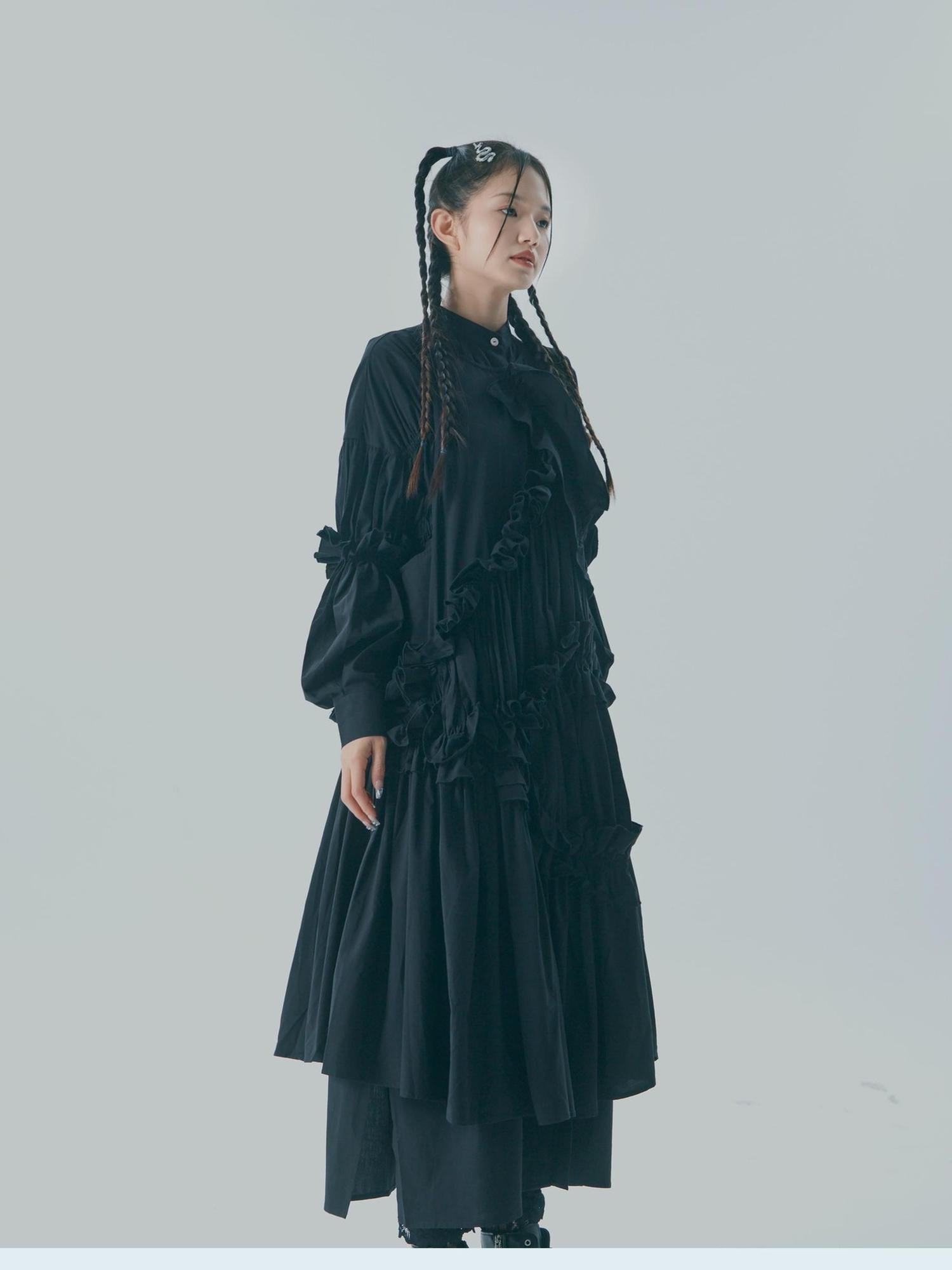 Sweet Mi Vintage Knight Pleated Linen Shirt Gown Set