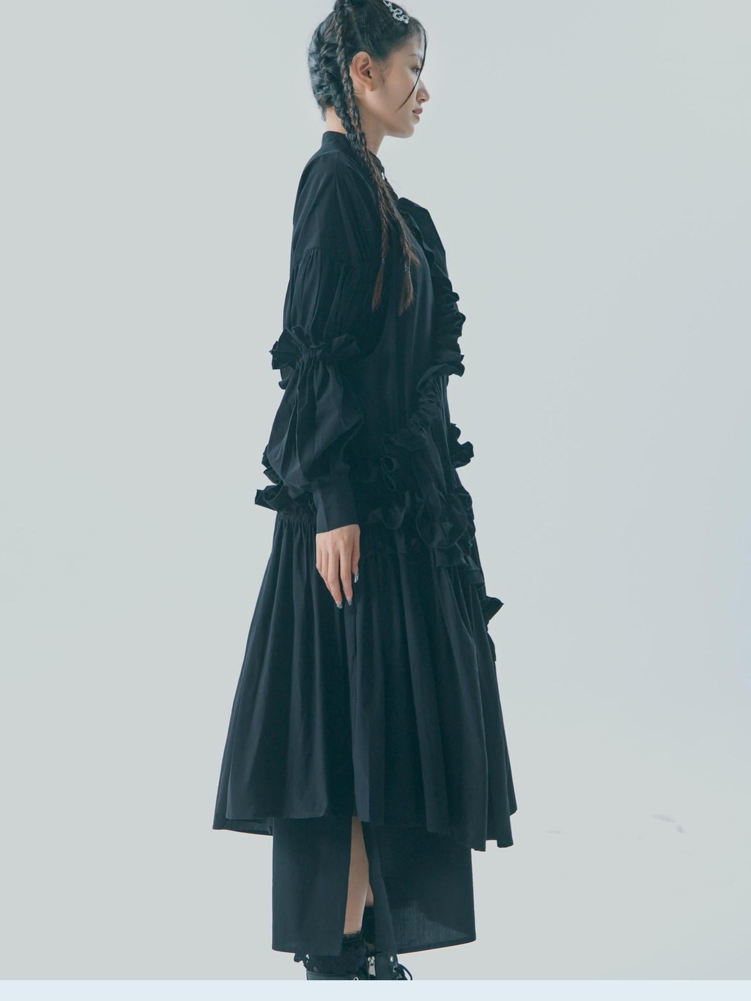 Sweet Mi Vintage Knight Pleated Linen Shirt Gown Set