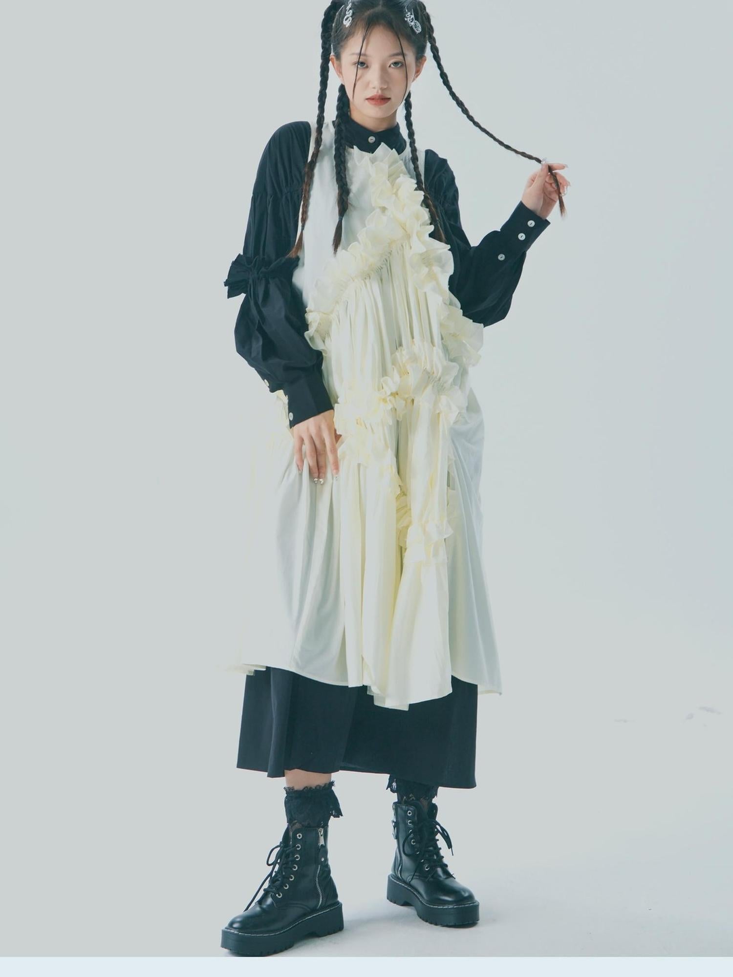 Sweet Mi Vintage Knight Pleated Linen Shirt Gown Set