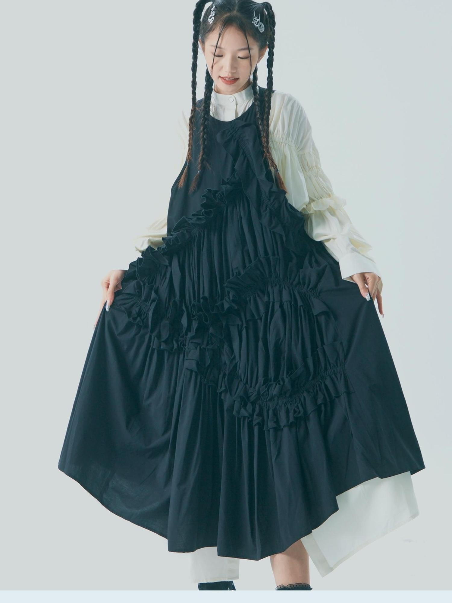 Sweet Mi Vintage Knight Pleated Linen Shirt Gown Set