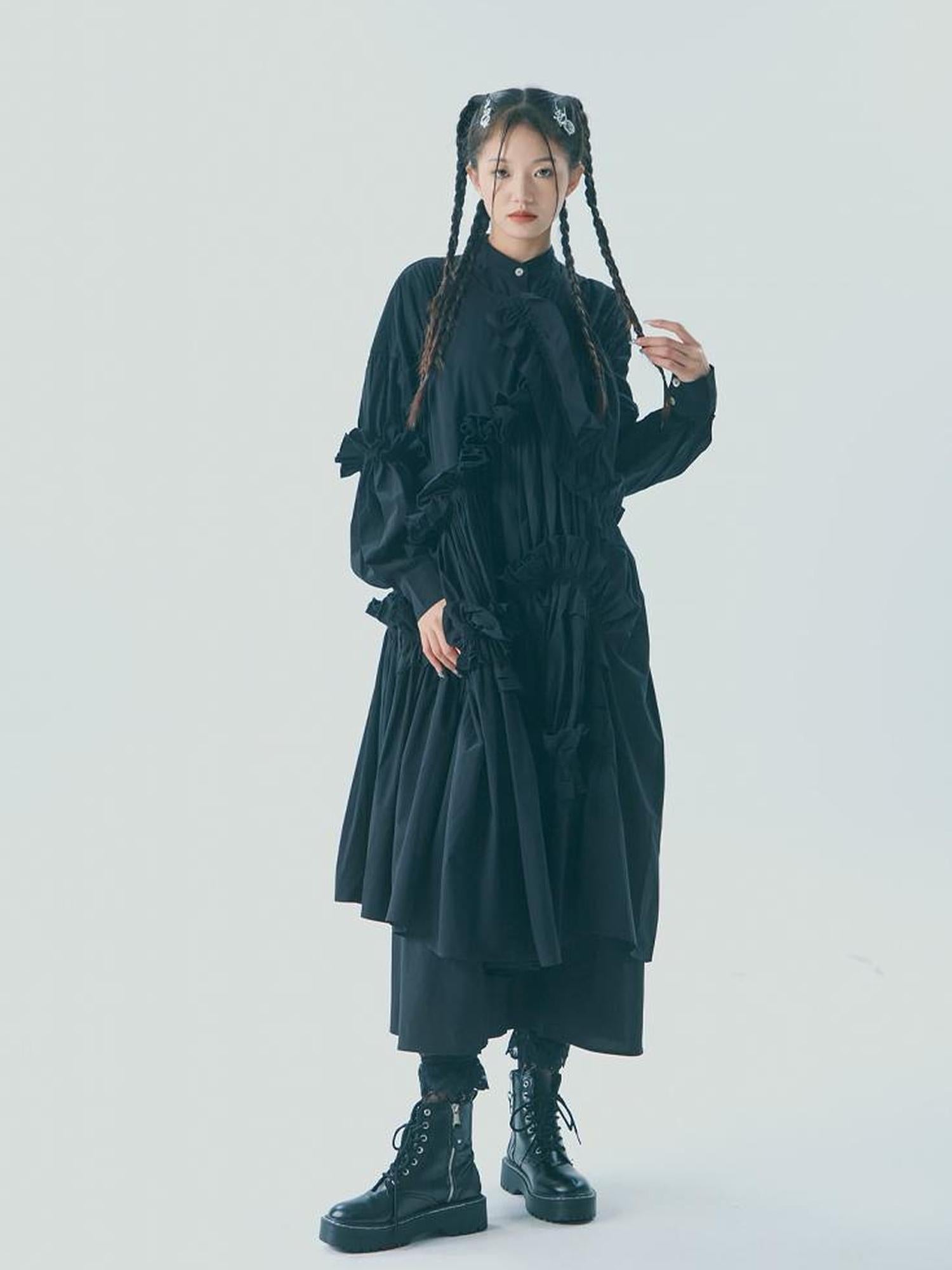 Sweet Mi Vintage Knight Pleated Linen Shirt Gown Set