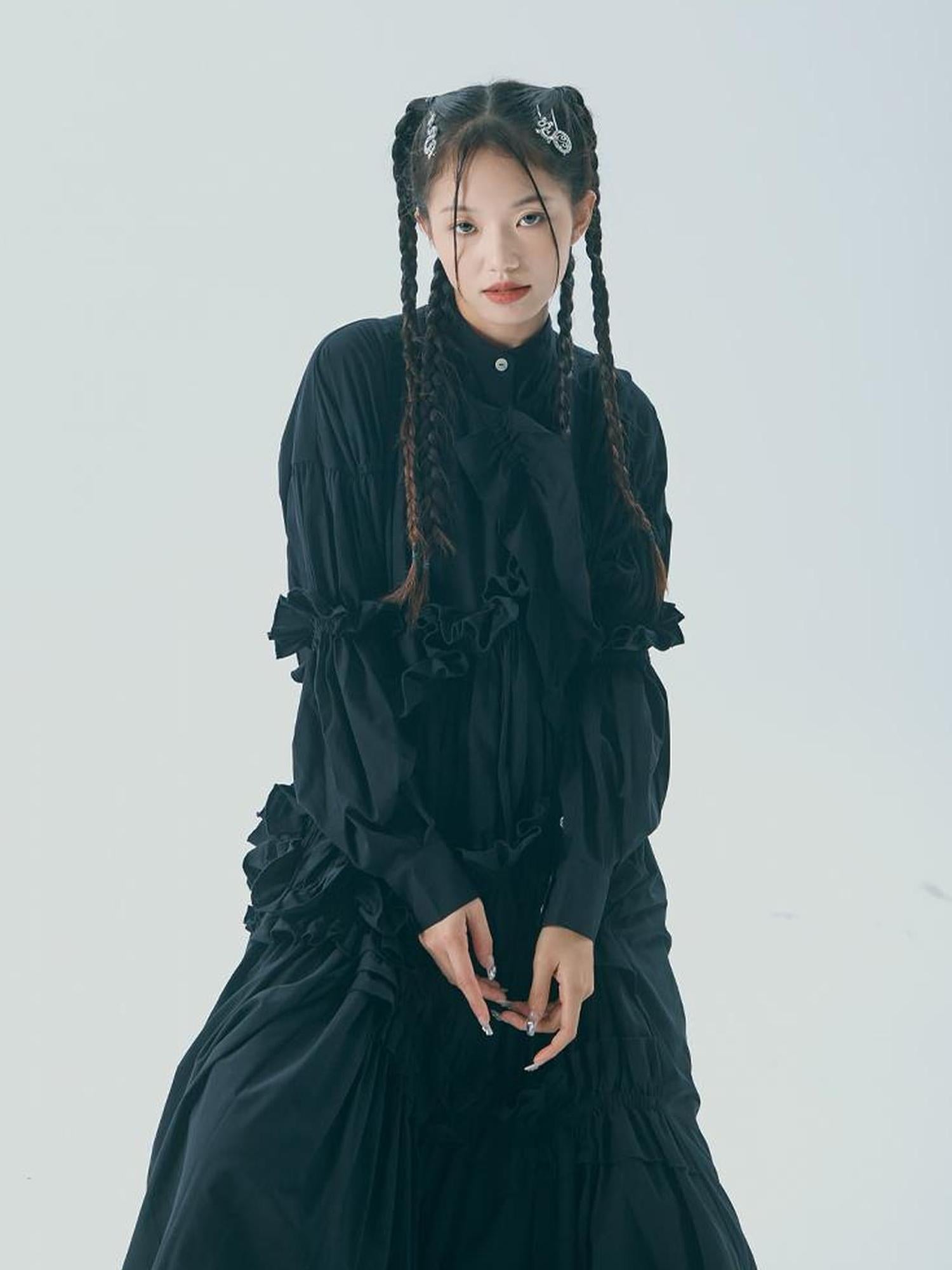 Sweet Mi Vintage Knight Pleated Linen Shirt Gown Set