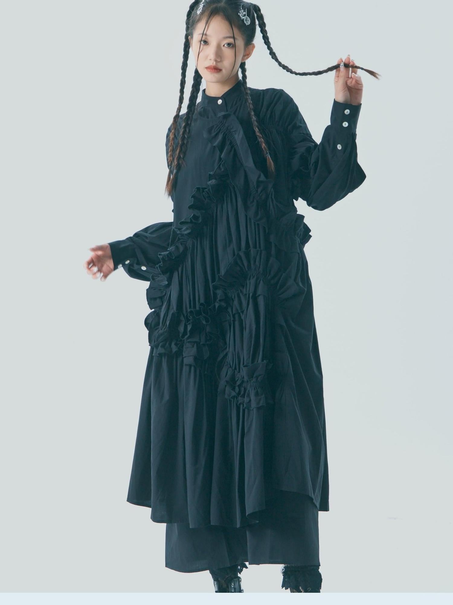 Sweet Mi Vintage Knight Pleated Linen Shirt Gown Set
