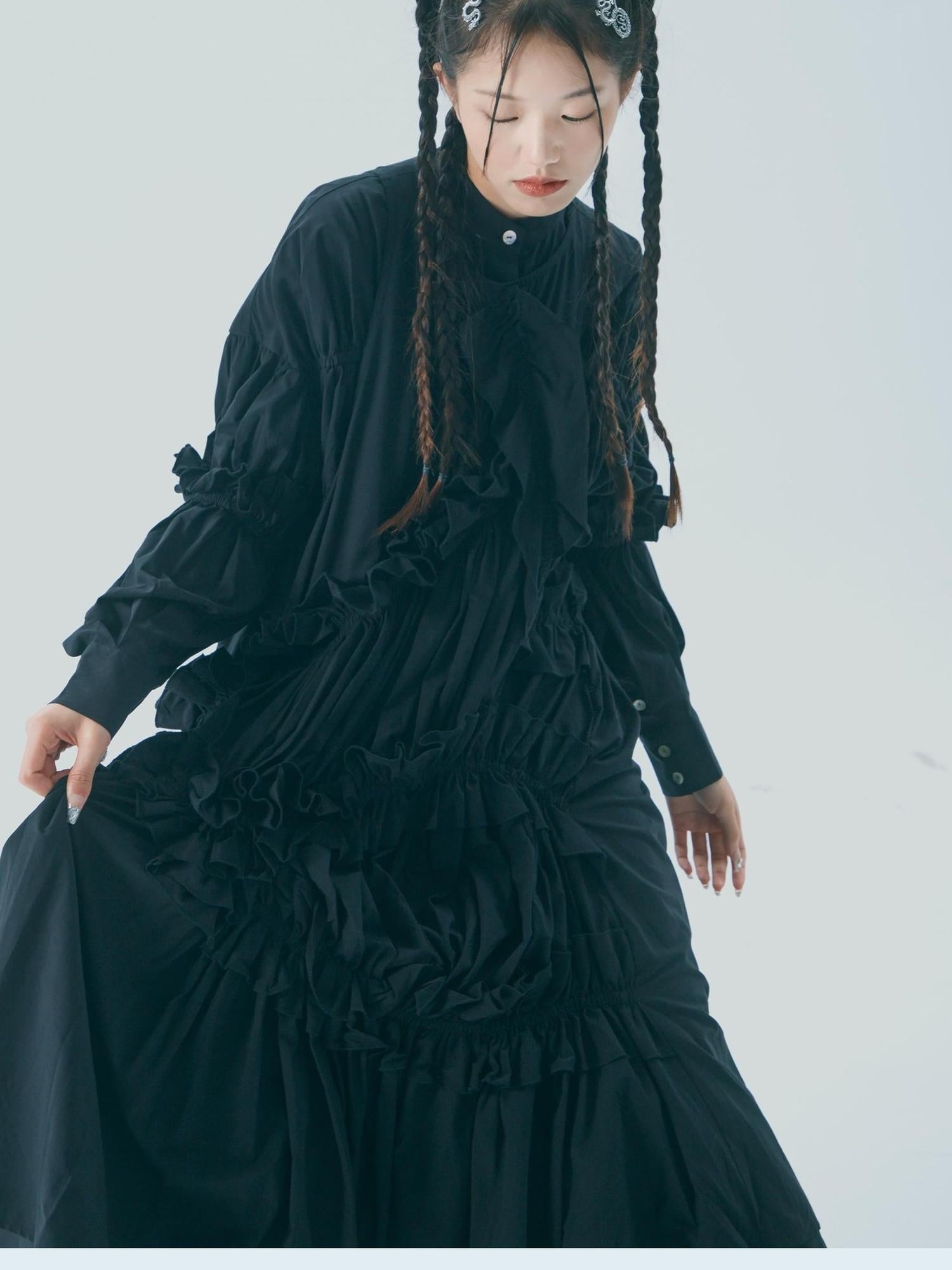 Sweet Mi Vintage Knight Pleated Linen Shirt Gown Set