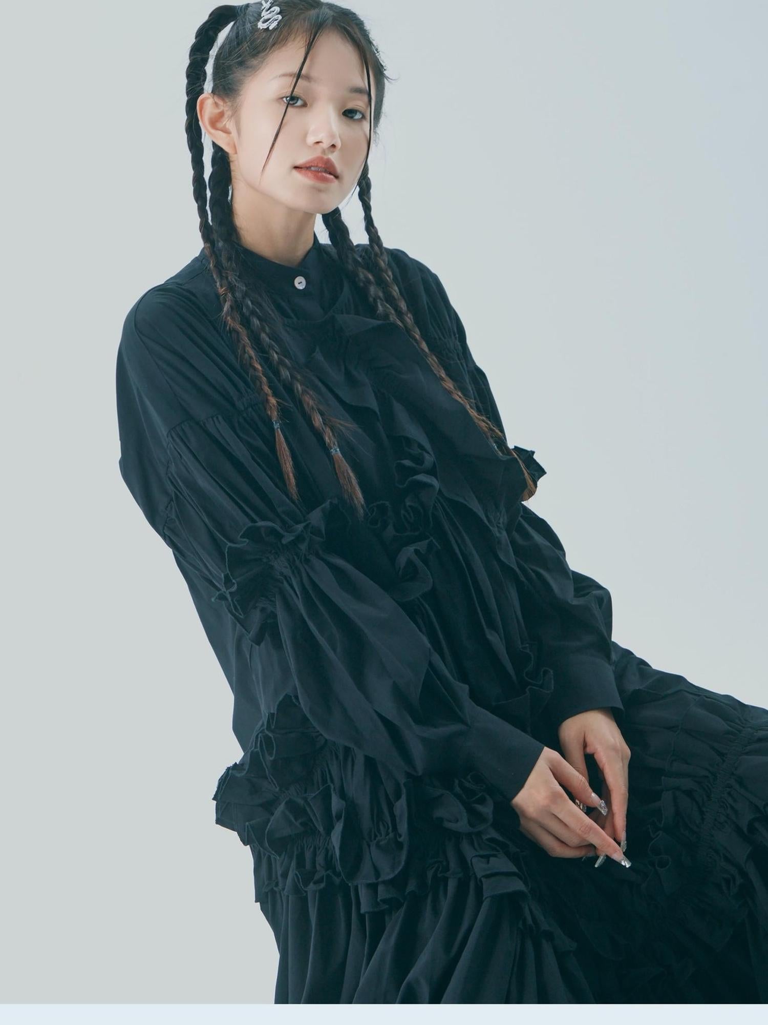 Sweet Mi Vintage Knight Pleated Linen Shirt Gown Set