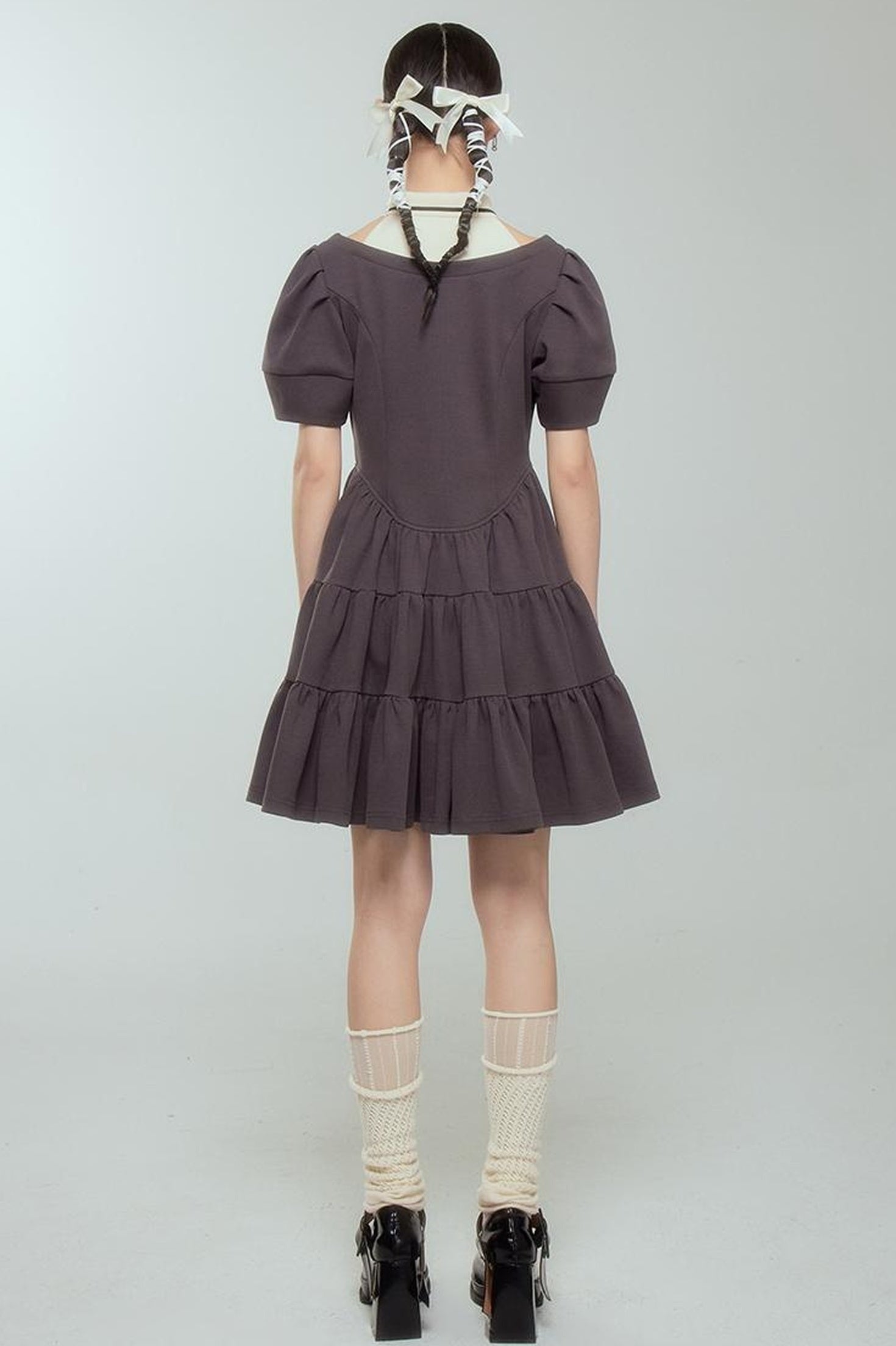 DIDDI MODA Vintage Knit Layered A Line Dress With Contrast Trim