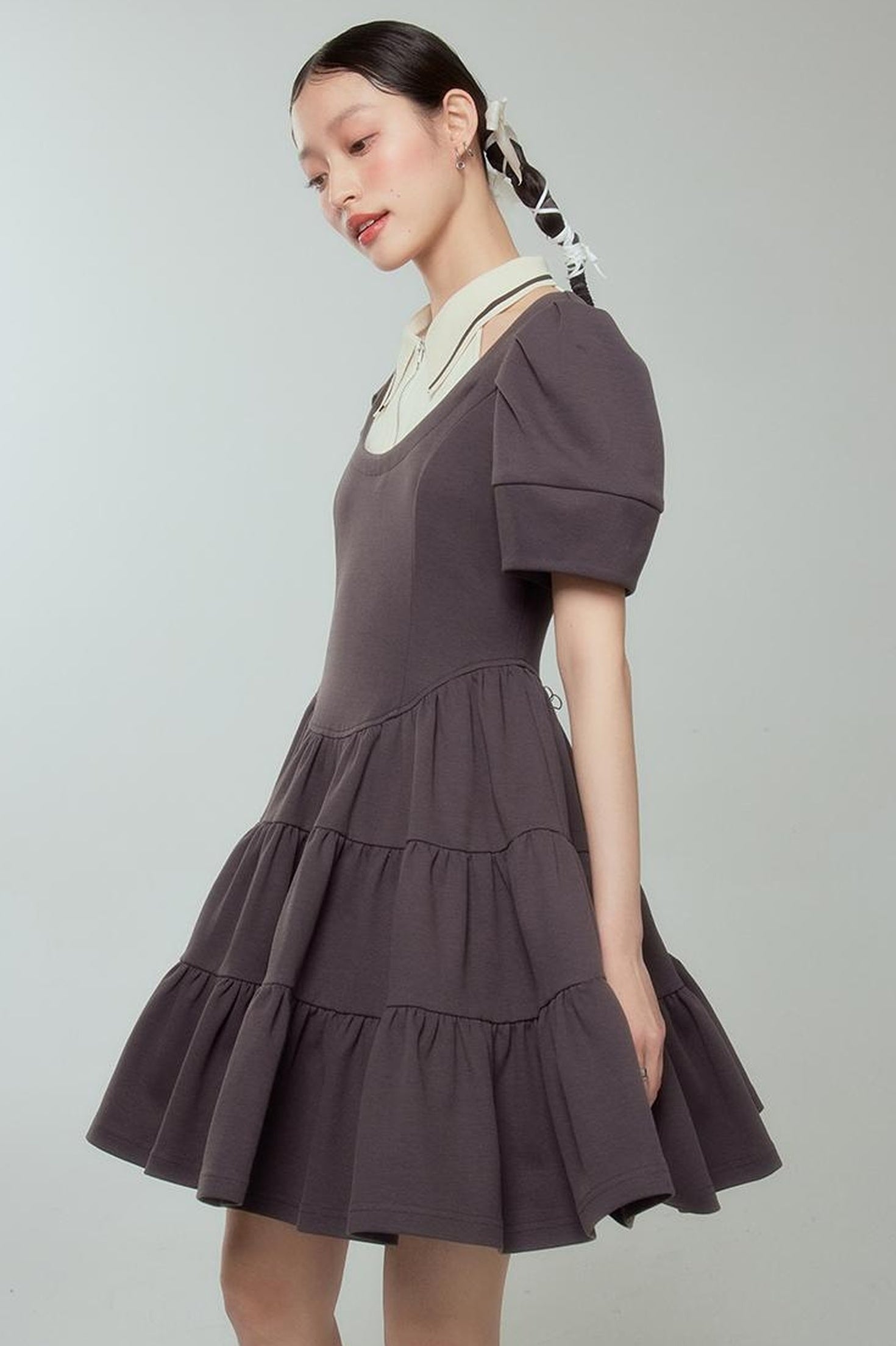 DIDDI MODA Vintage Knit Layered A Line Dress With Contrast Trim