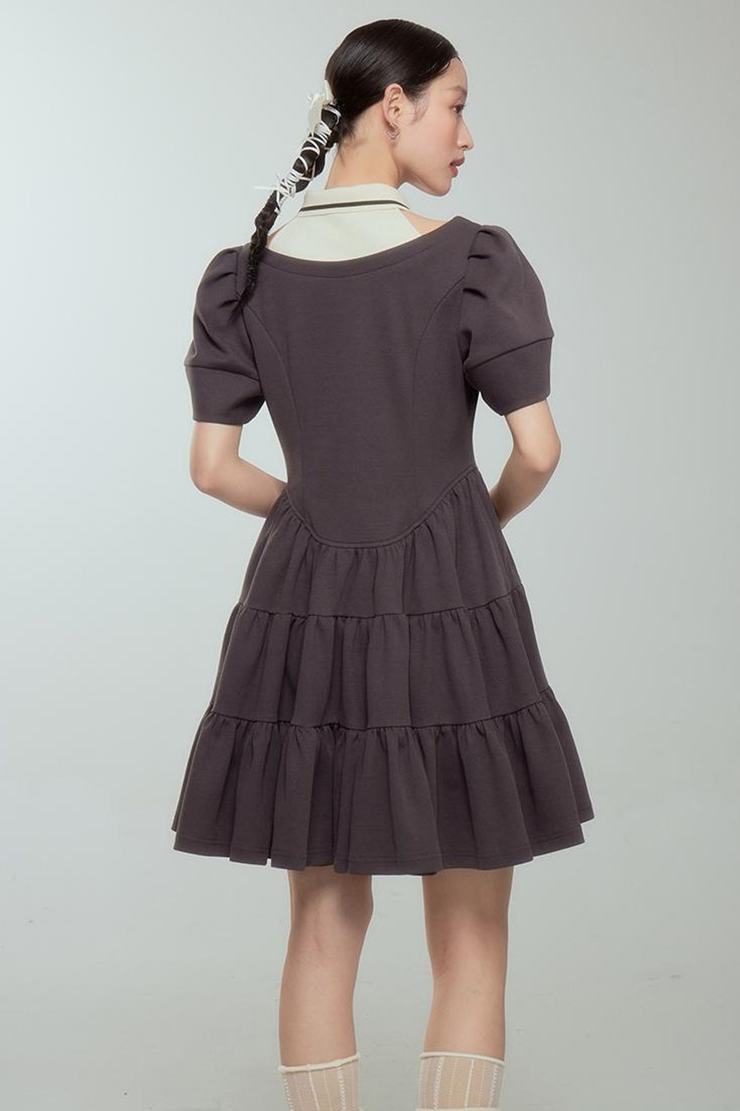 DIDDI MODA Vintage Knit Layered A Line Dress With Contrast Trim