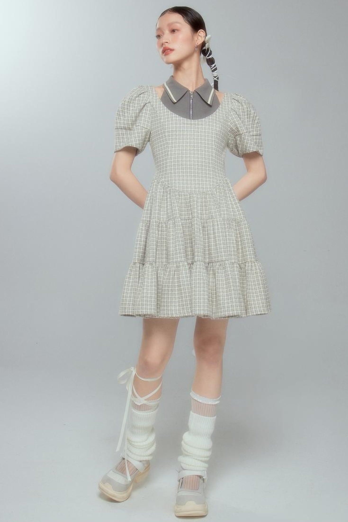 DIDDI MODA Vintage Knit Layered A Line Dress With Contrast Trim