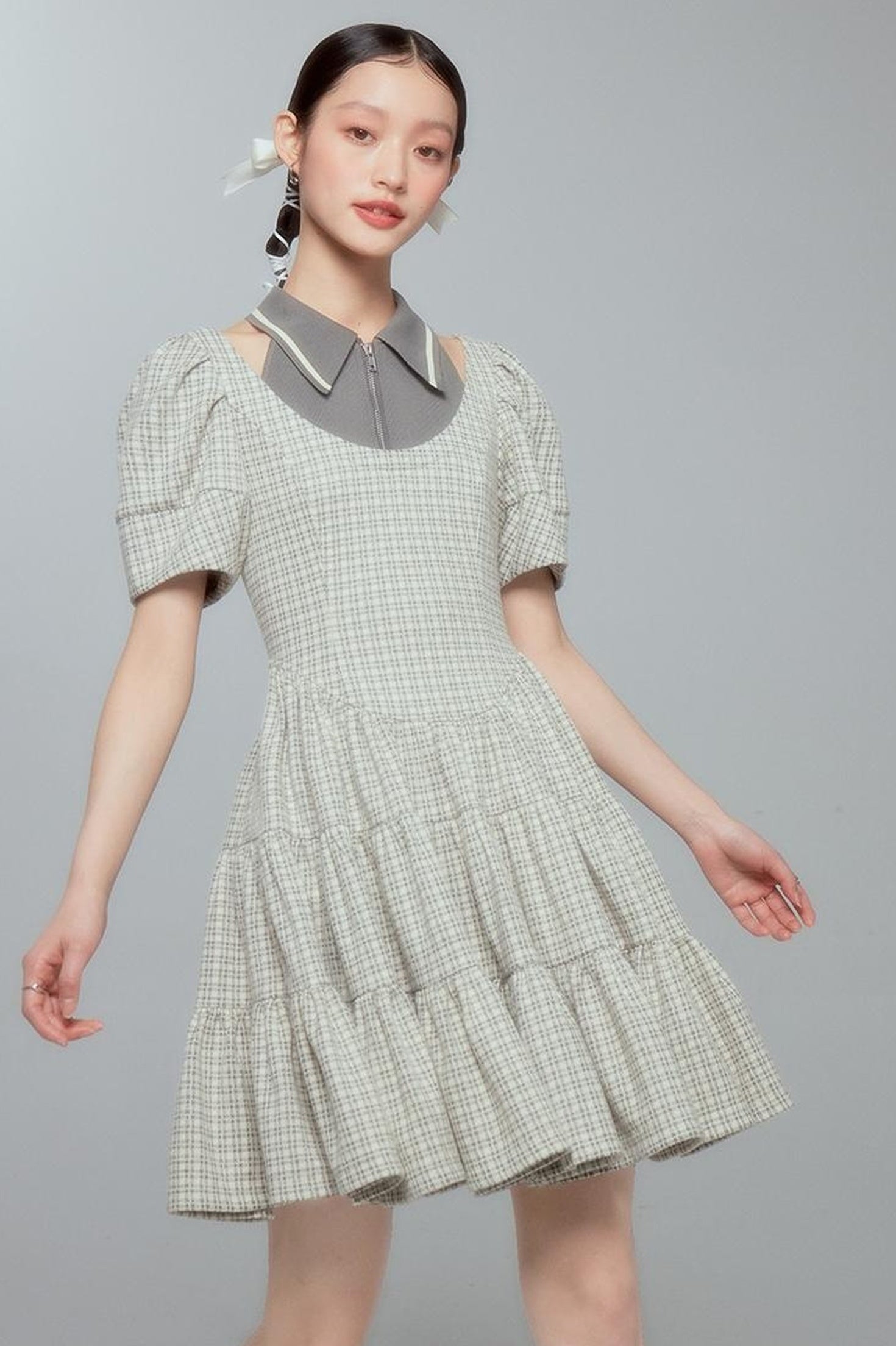 DIDDI MODA Vintage Knit Layered A Line Dress With Contrast Trim