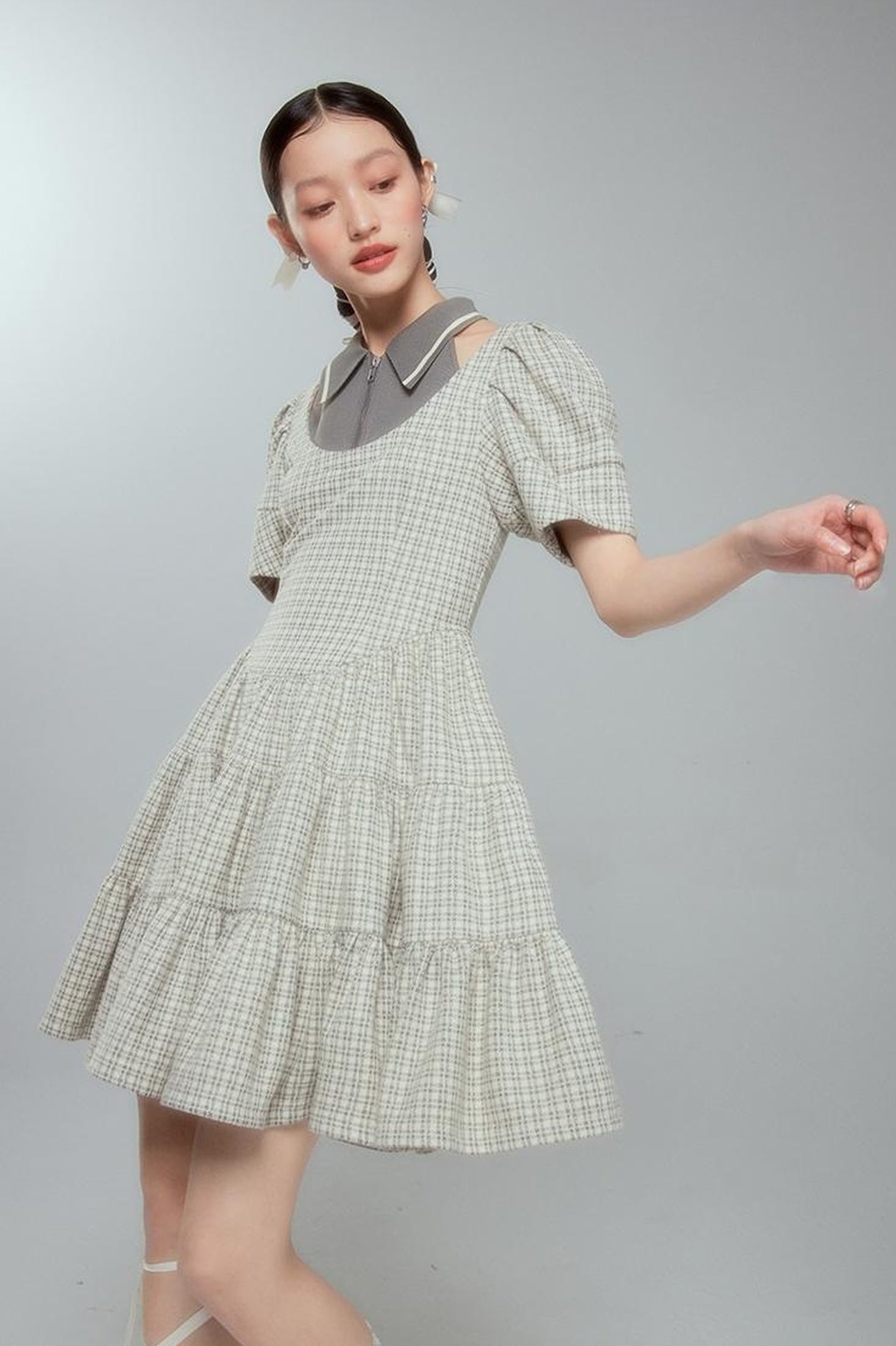 DIDDI MODA Vintage Knit Layered A Line Dress With Contrast Trim