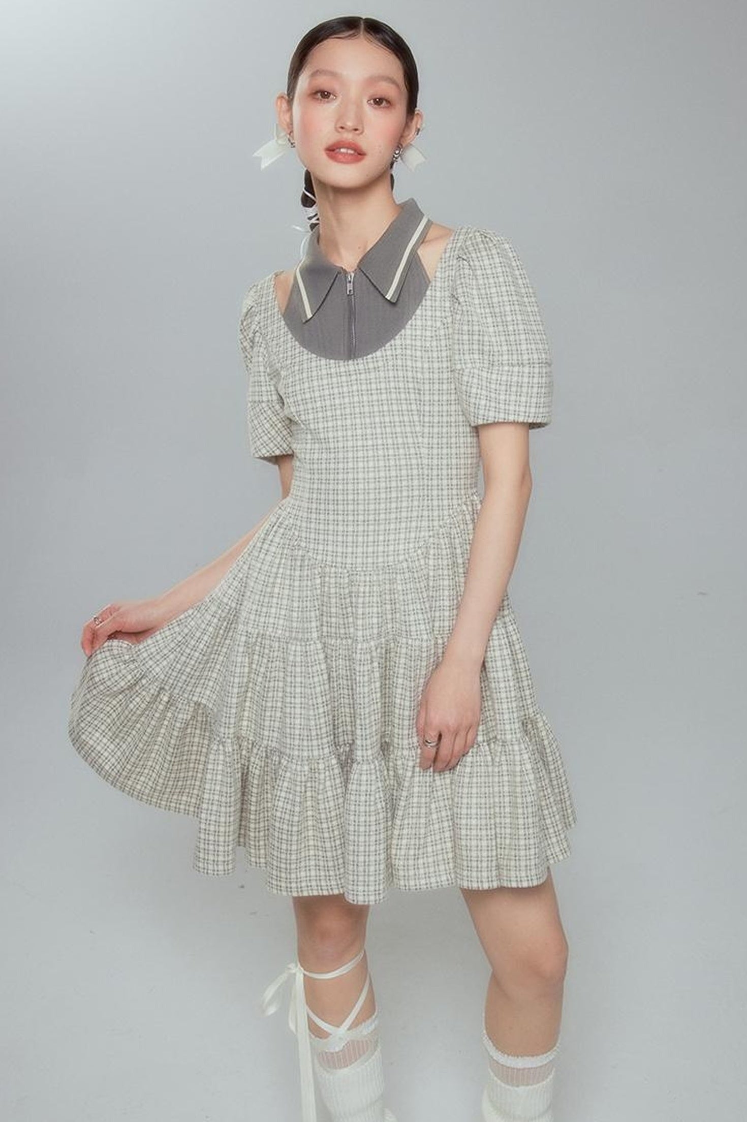 DIDDI MODA Vintage Knit Layered A Line Dress With Contrast Trim