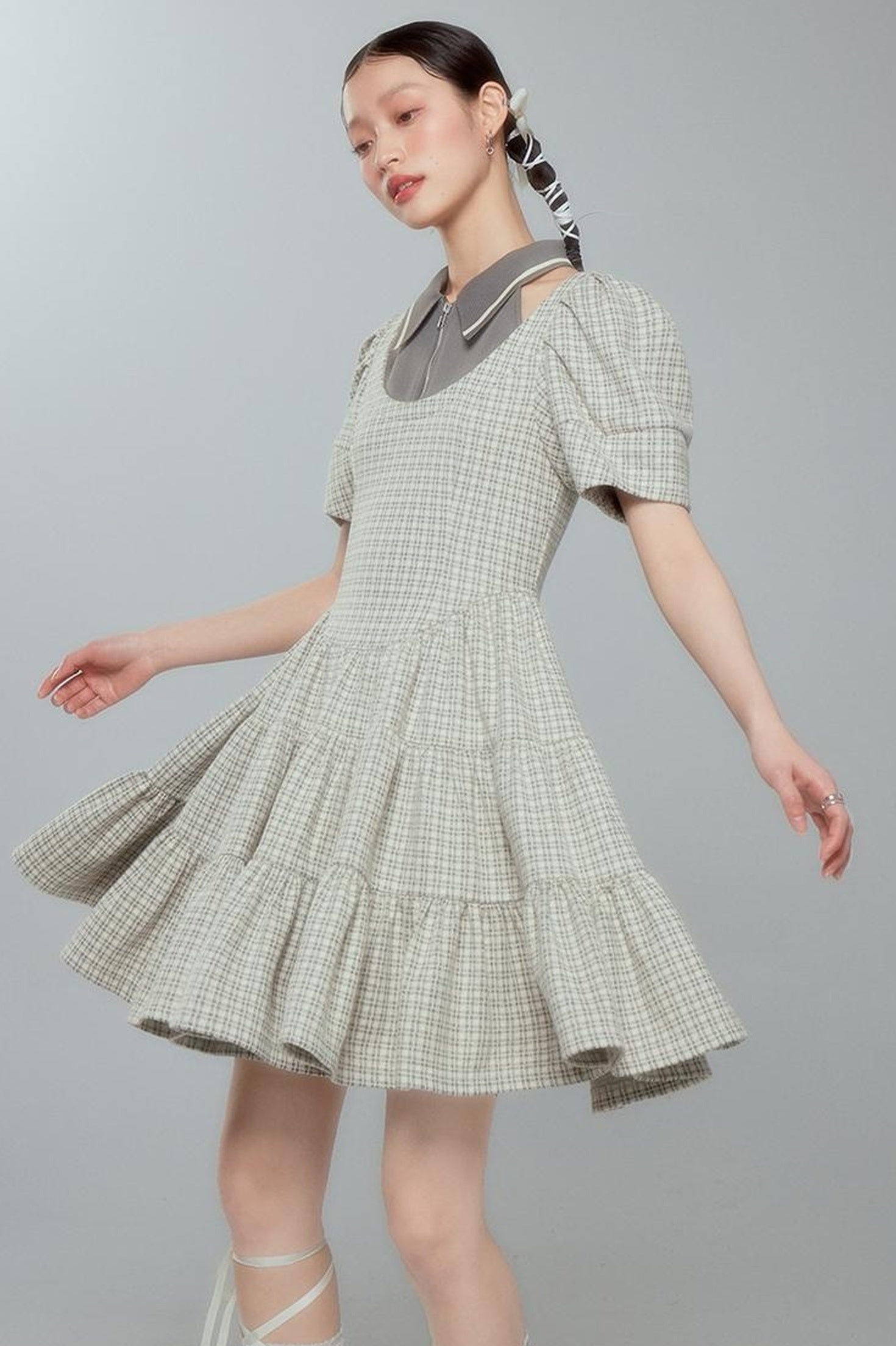 DIDDI MODA Vintage Knit Layered A Line Dress With Contrast Trim