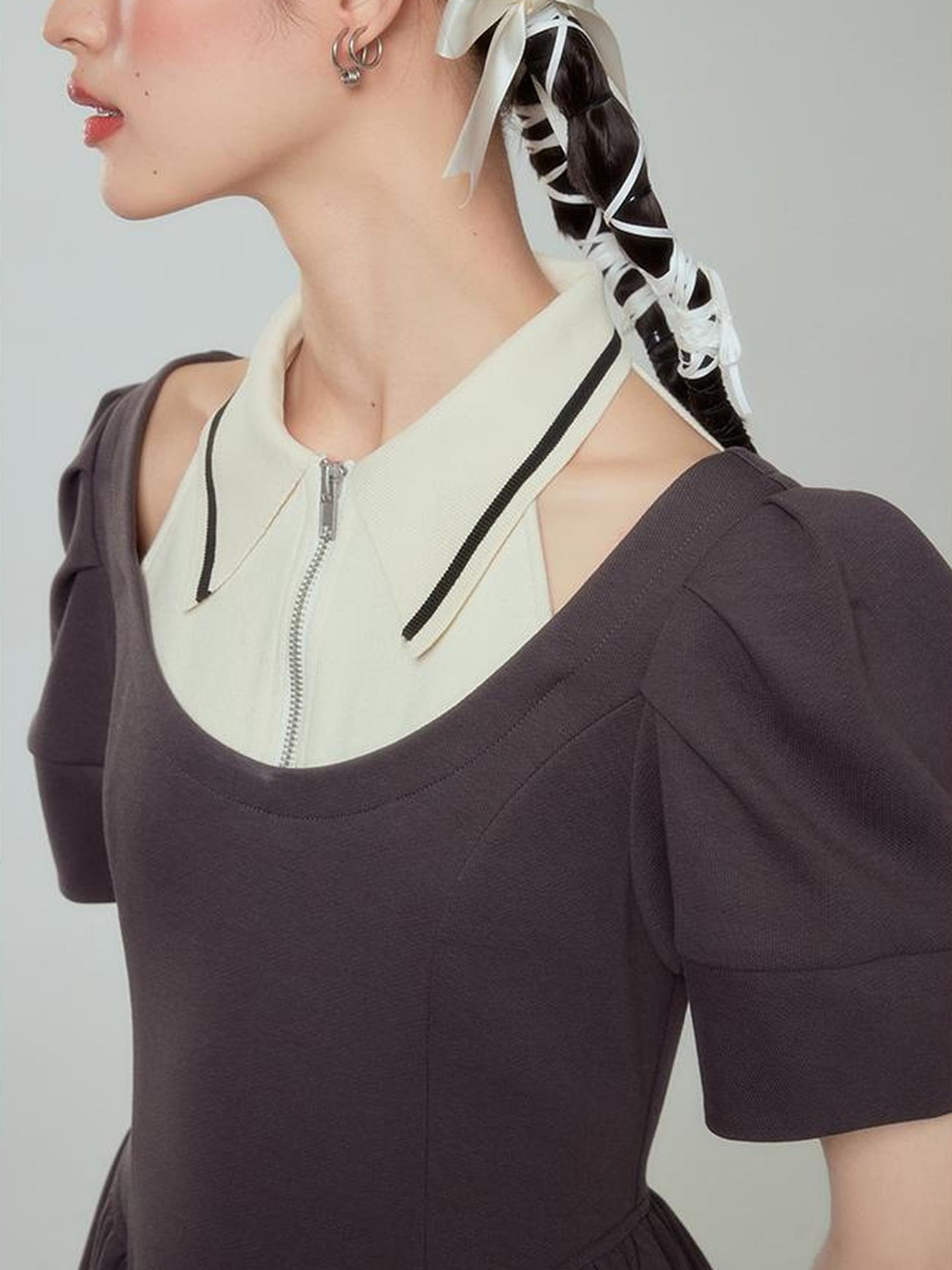 DIDDI MODA Vintage Knit Layered A Line Dress With Contrast Trim