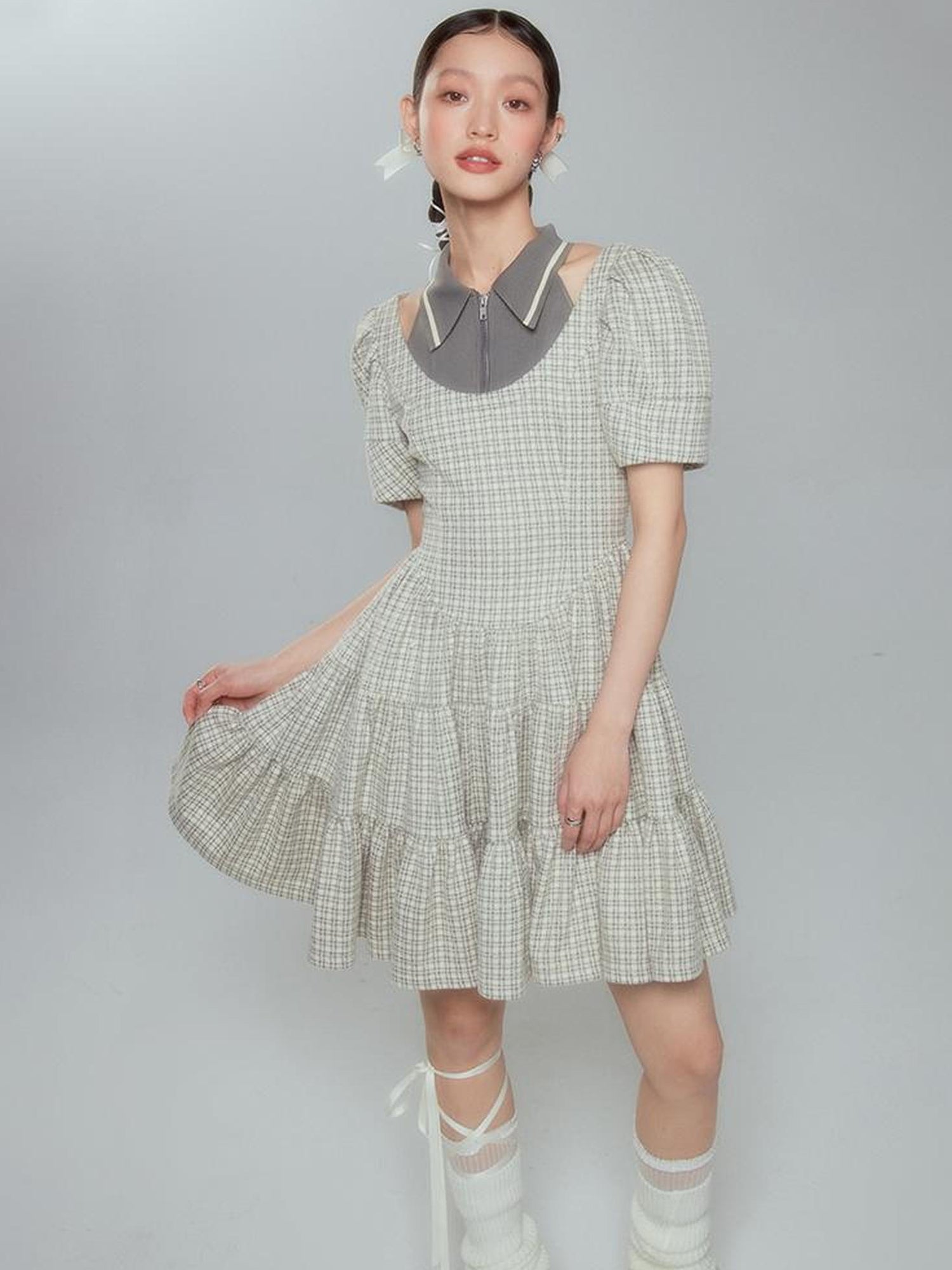 DIDDI MODA Vintage Knit Layered A Line Dress With Contrast Trim