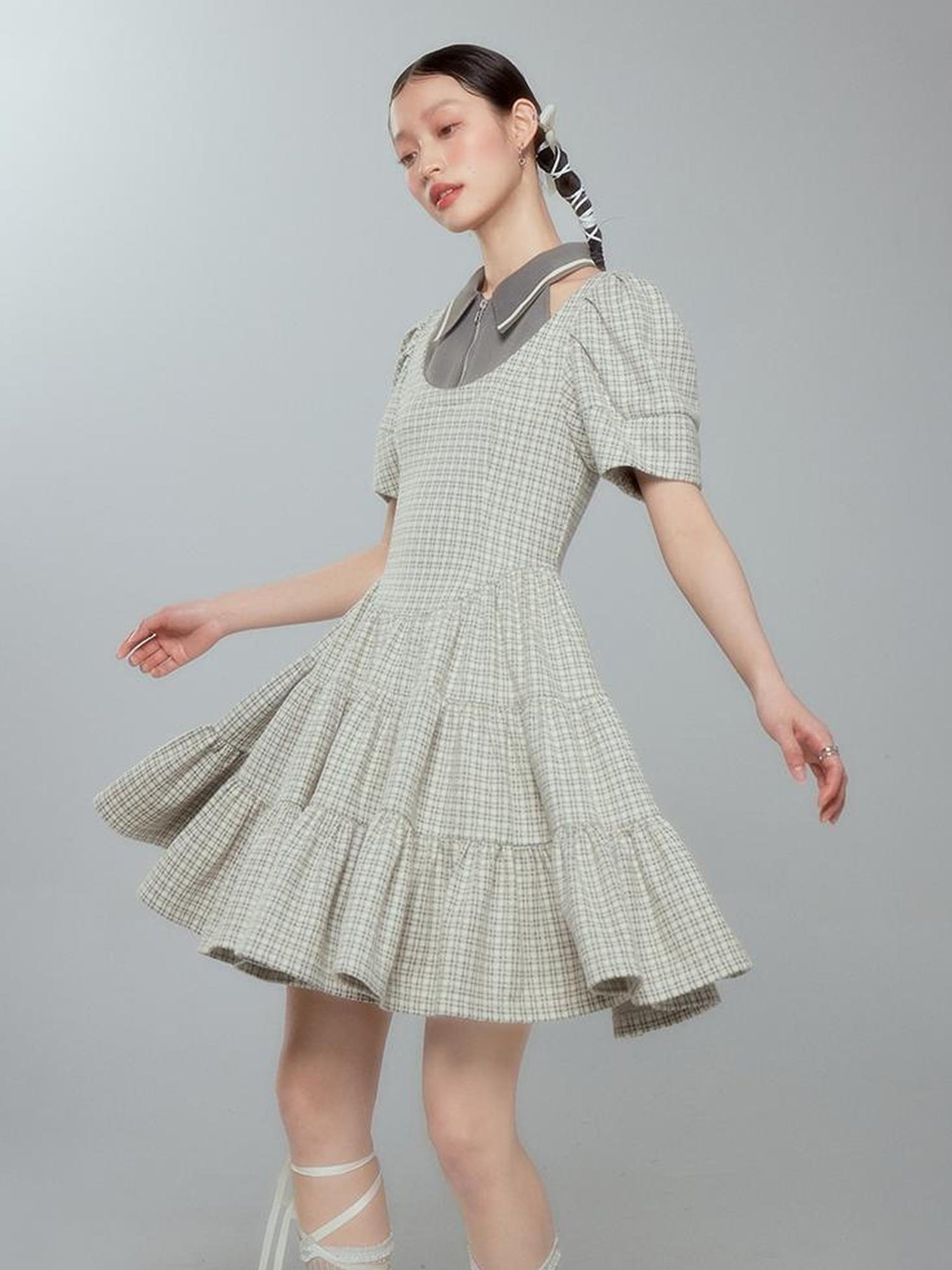 DIDDI MODA Vintage Knit Layered A Line Dress With Contrast Trim