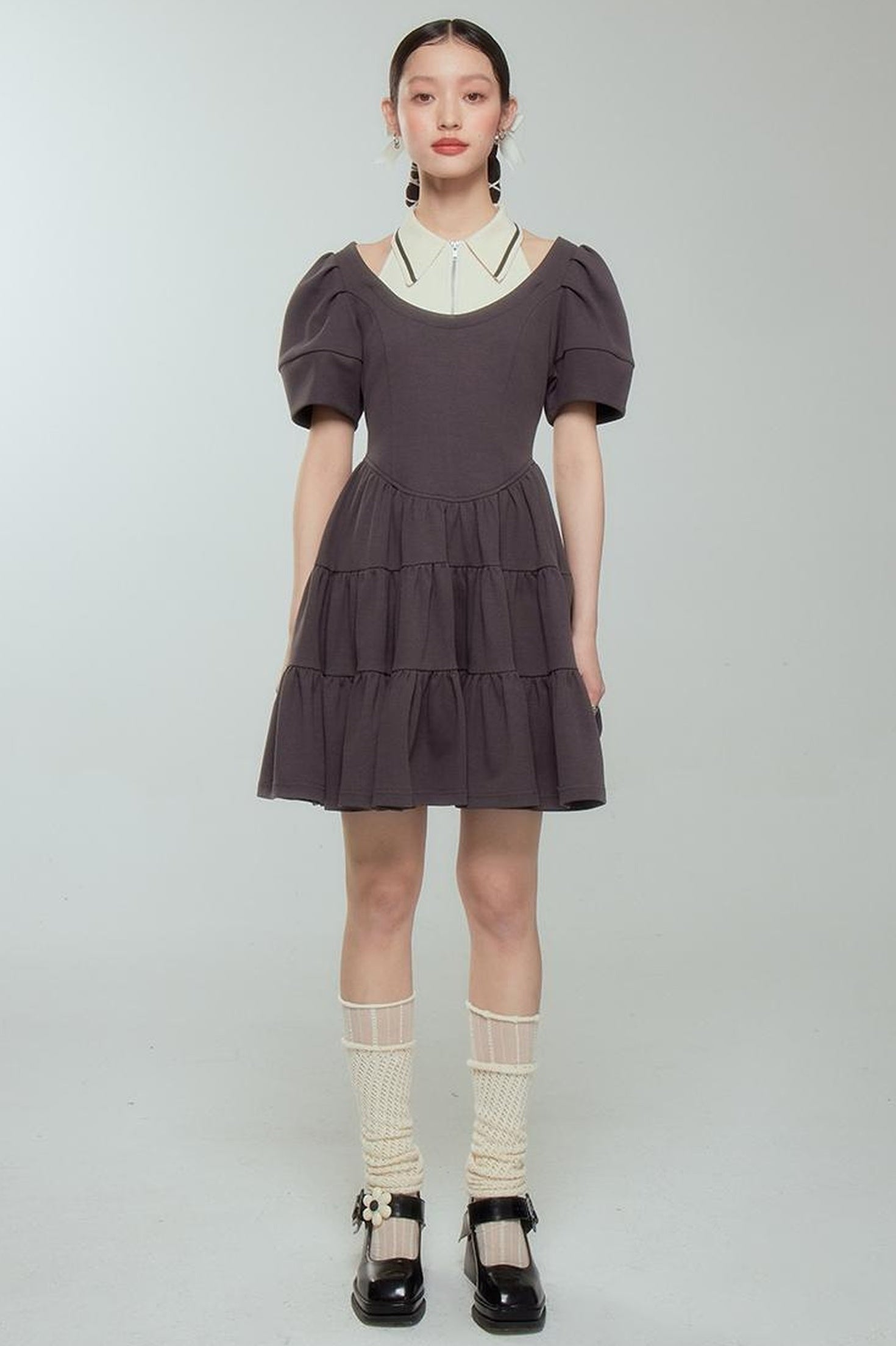 DIDDI MODA Vintage Knit Layered A Line Dress With Contrast Trim