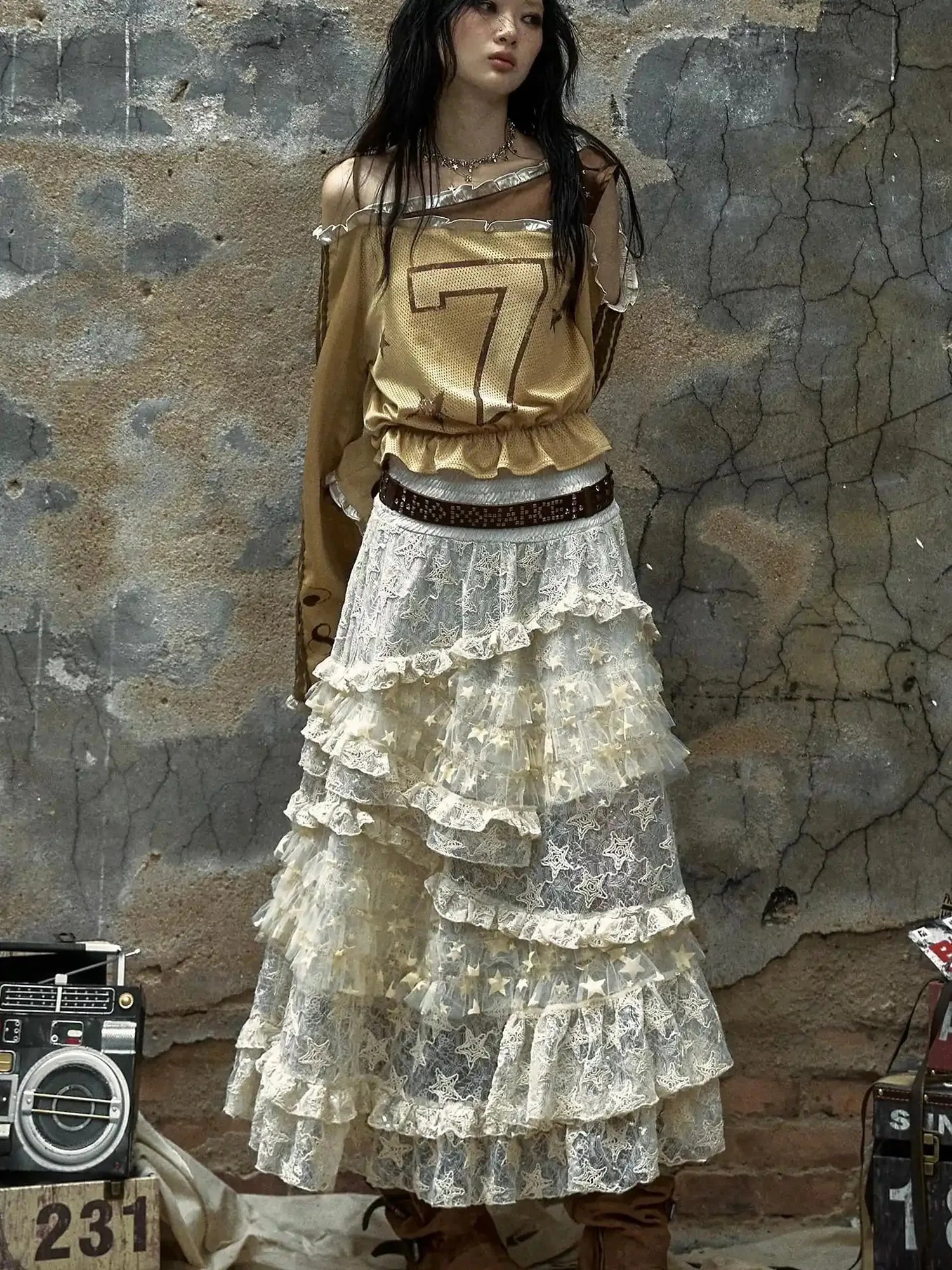 Vintage Lace High Waist Romantic Tiered Tulle Dress