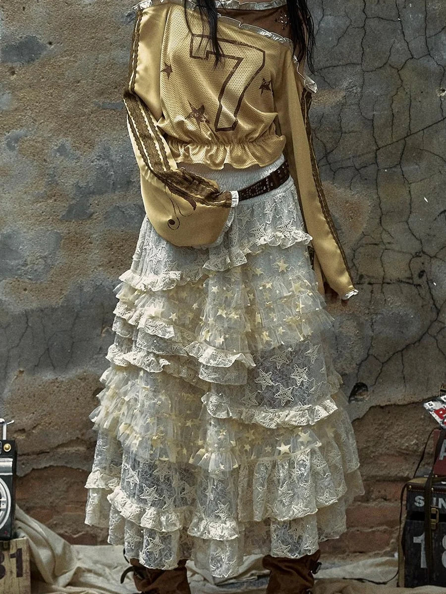 Vintage Lace High Waist Romantic Tiered Tulle Dress