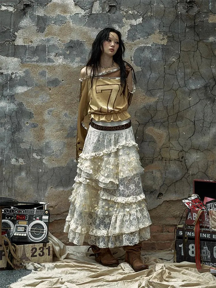 Vintage Lace High Waist Romantic Tiered Tulle Dress