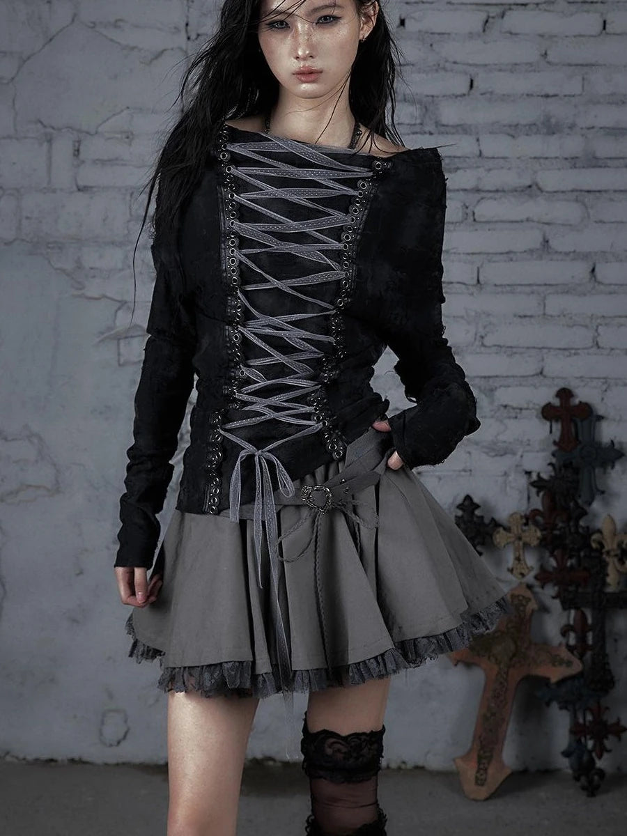 Vintage Lace Patchwork Washed Mini Puff Skirt
