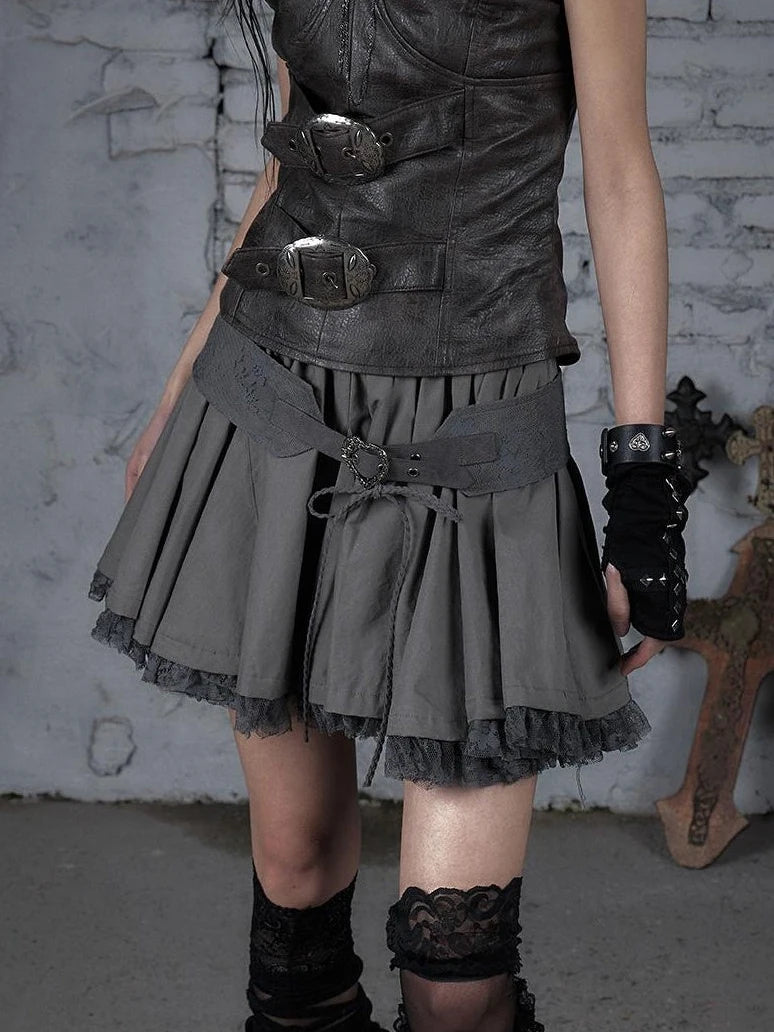 Vintage Lace Patchwork Washed Mini Puff Skirt