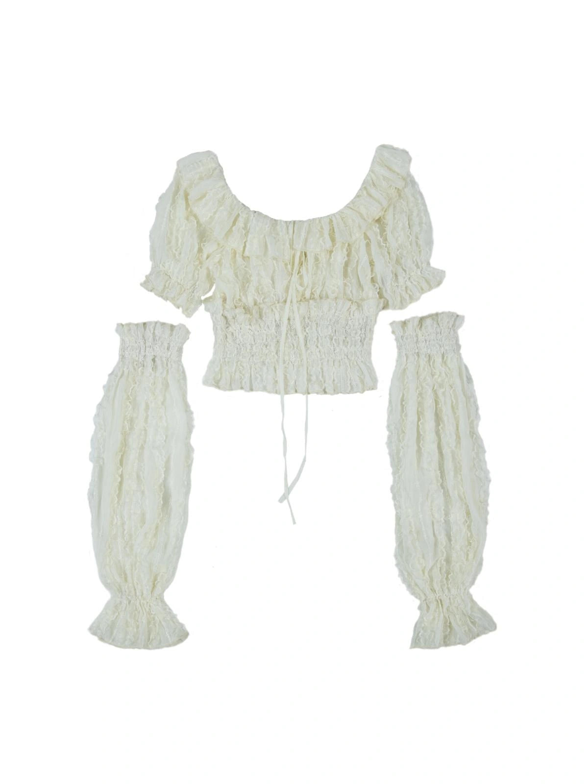 Vintage Lace Puff Sleeve Off Shoulder Blouse Top