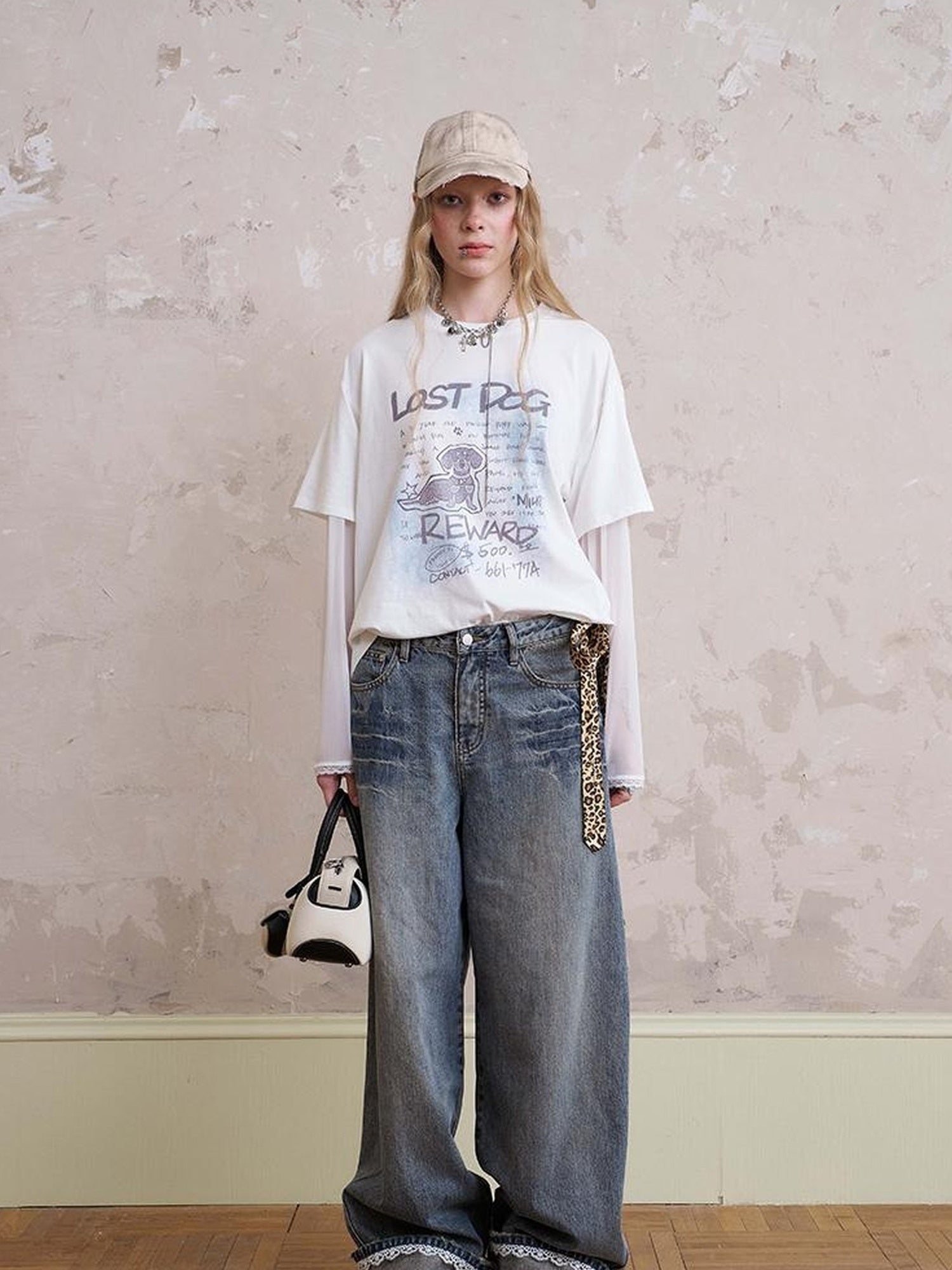 DIDDI MODA Vintage Lace Trimmed Distressed Relaxed Fit Jeans