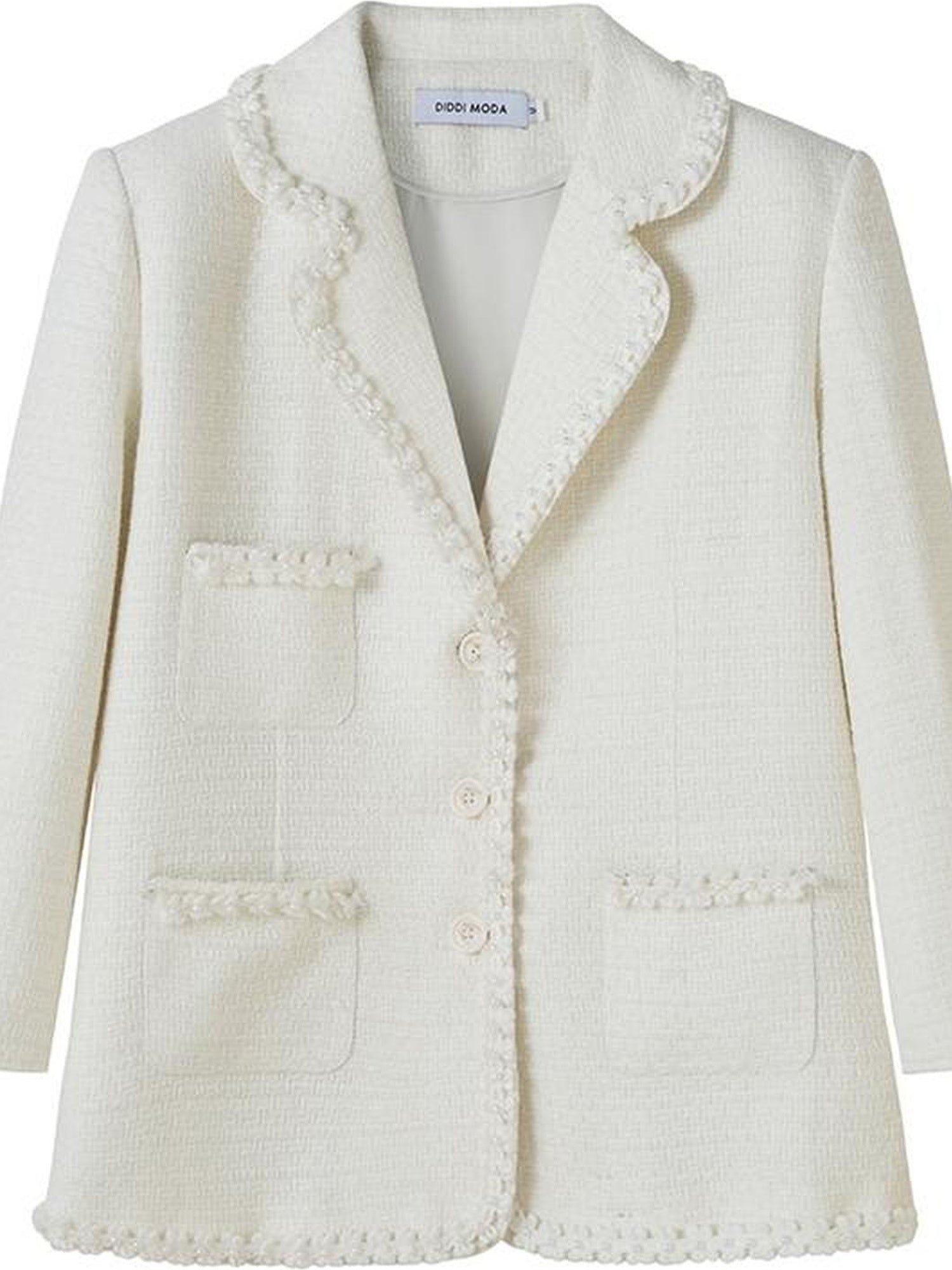 DIDDI MODA Vintage Lace Trimmed Knit Blazer With Multi Pockets