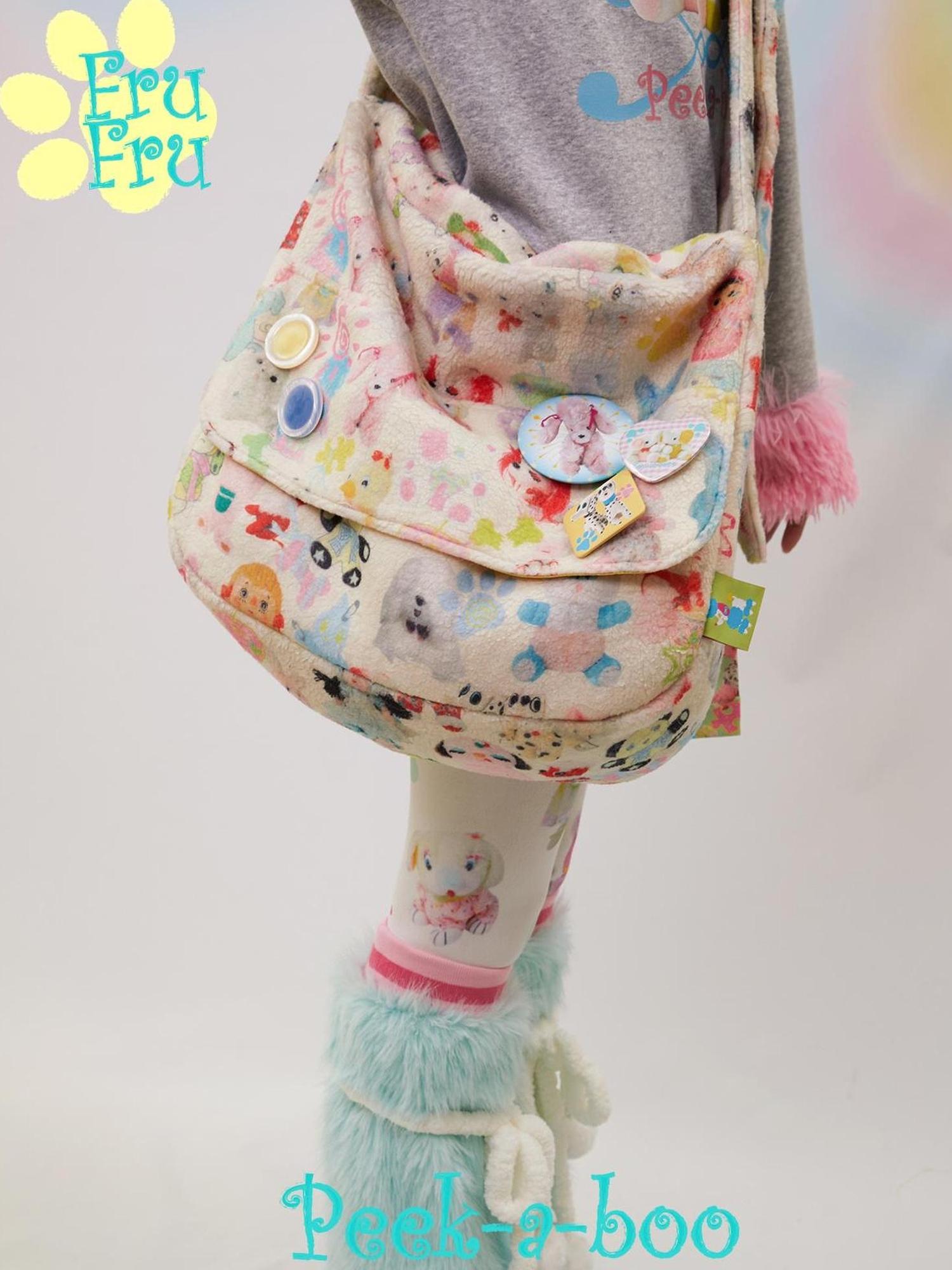 Frufru Gulu Vintage Lambswool Toy Print Crossbody Bag