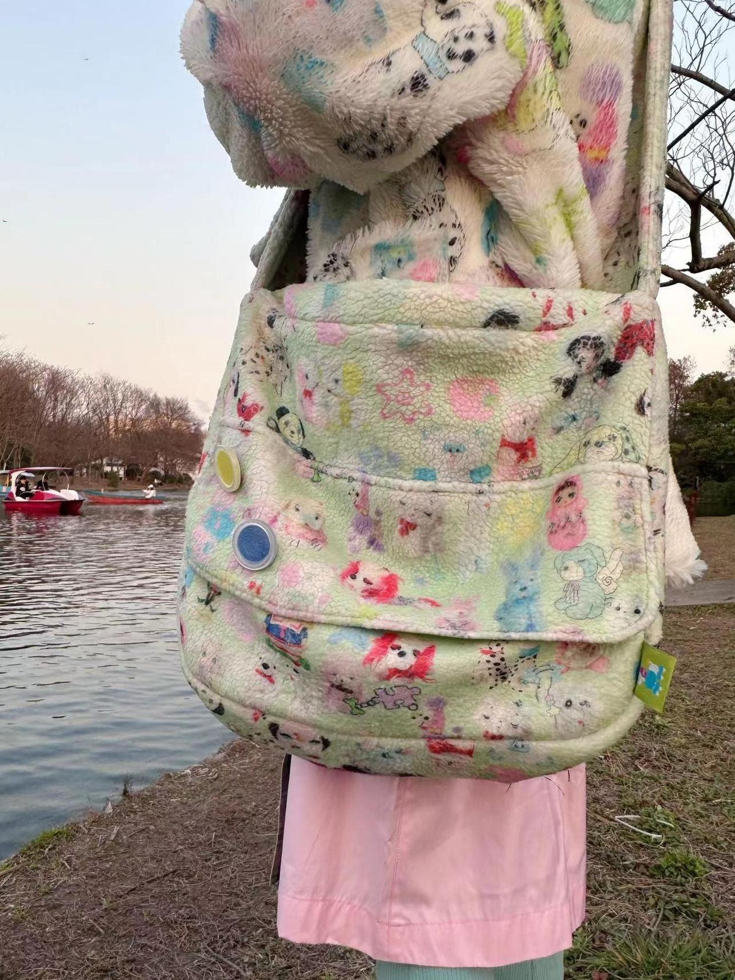 Frufru Gulu Vintage Lambswool Toy Print Crossbody Bag