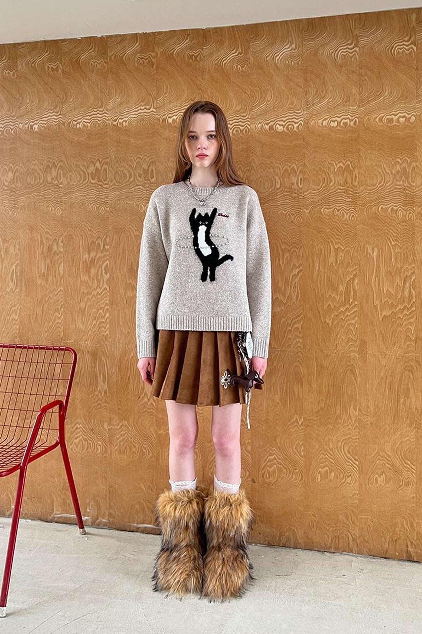 DIDDI MODA Vintage Leopard Knit Set Cardigan Skirt