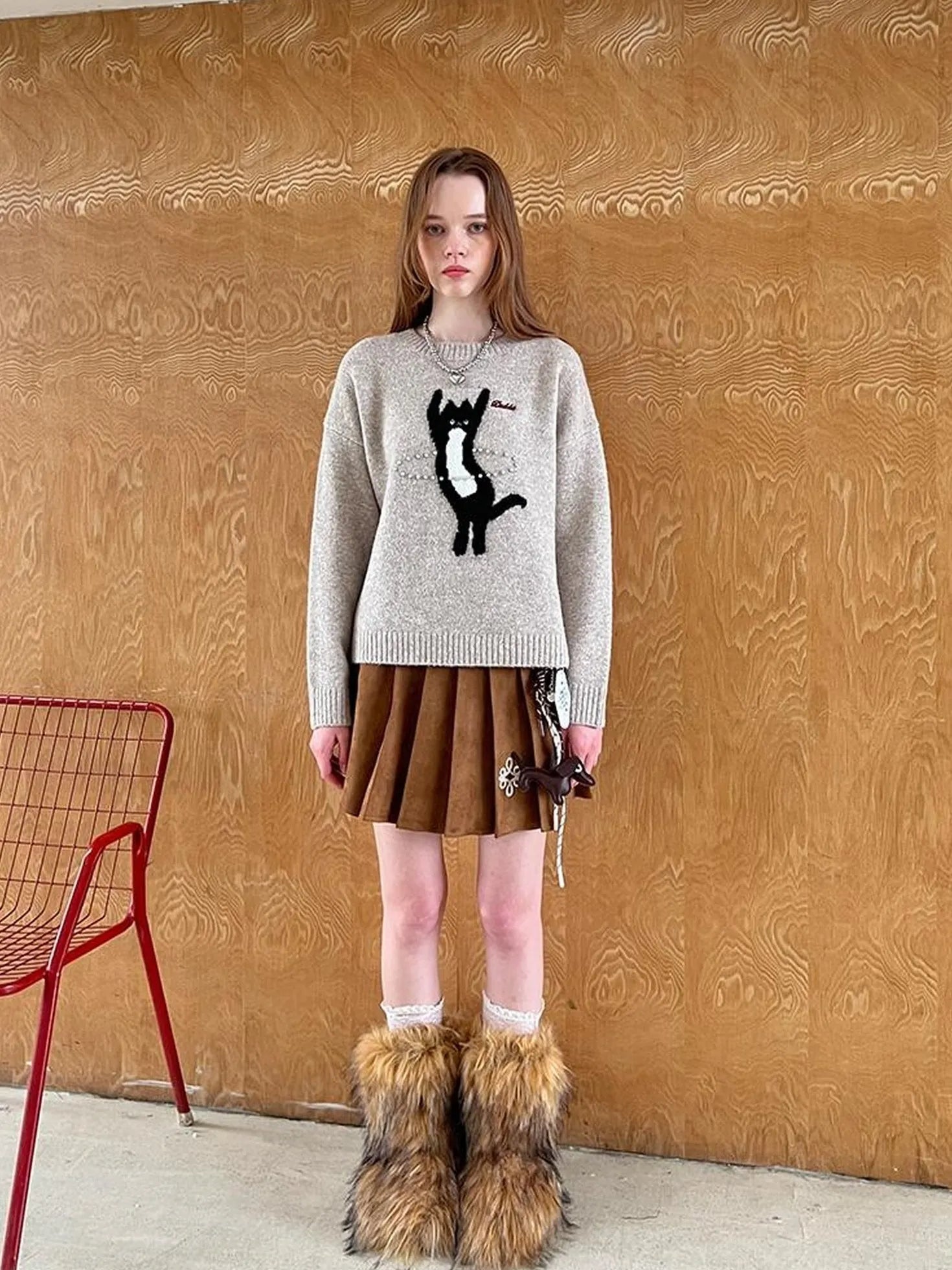 Vintage Leopard Knit Set Cardigan Skirt