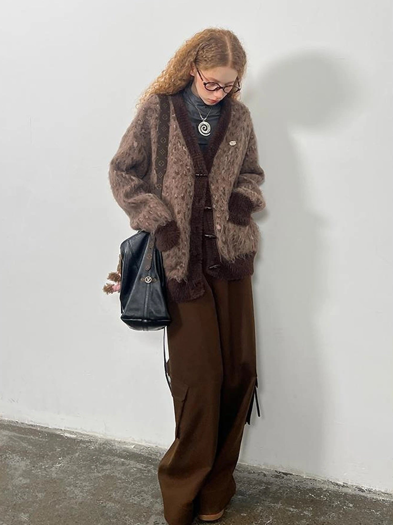 Vintage Leopard Print Knit Cardigan With Wooden Buttons