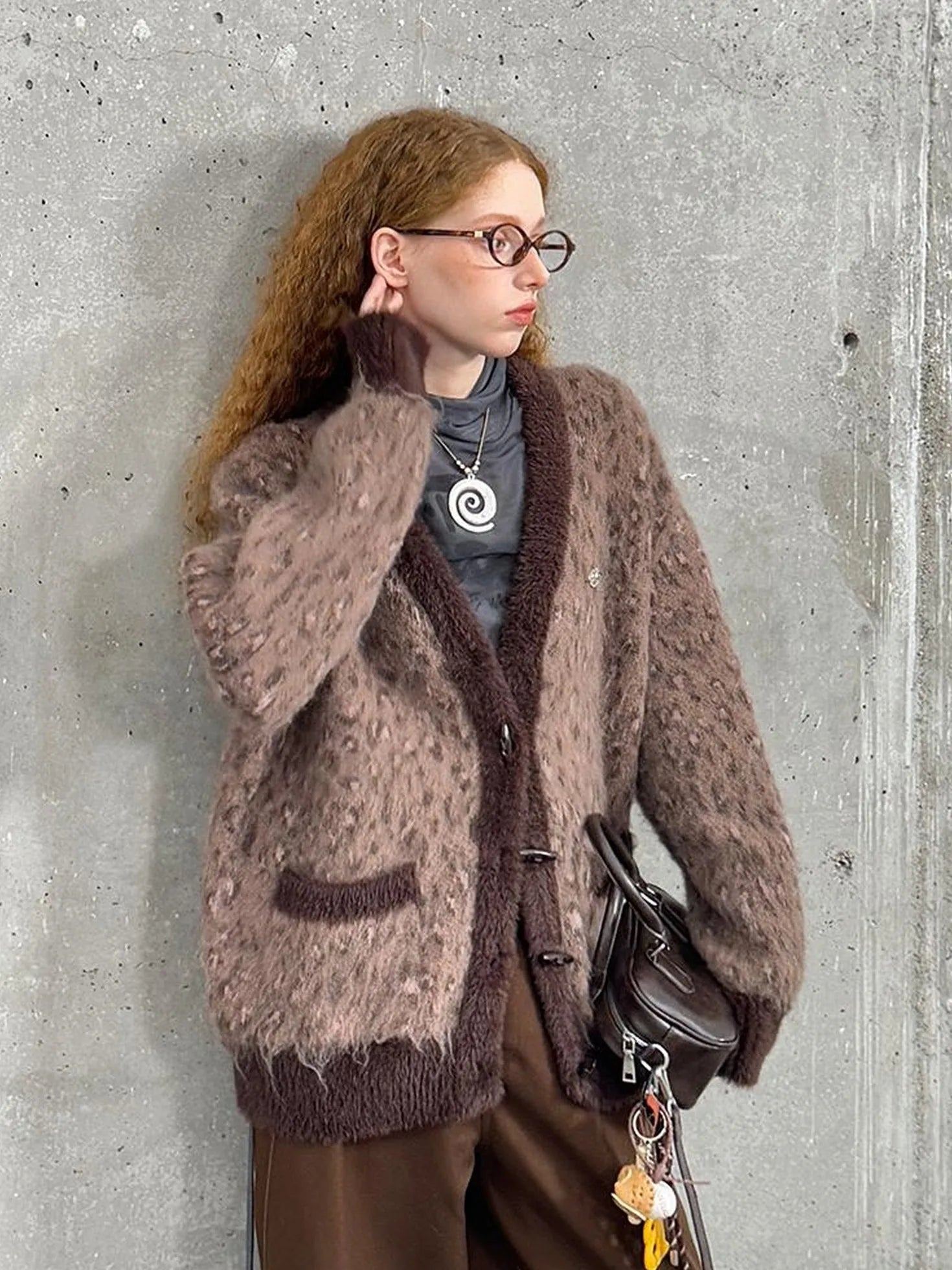 Vintage Leopard Print Knit Cardigan With Wooden Buttons