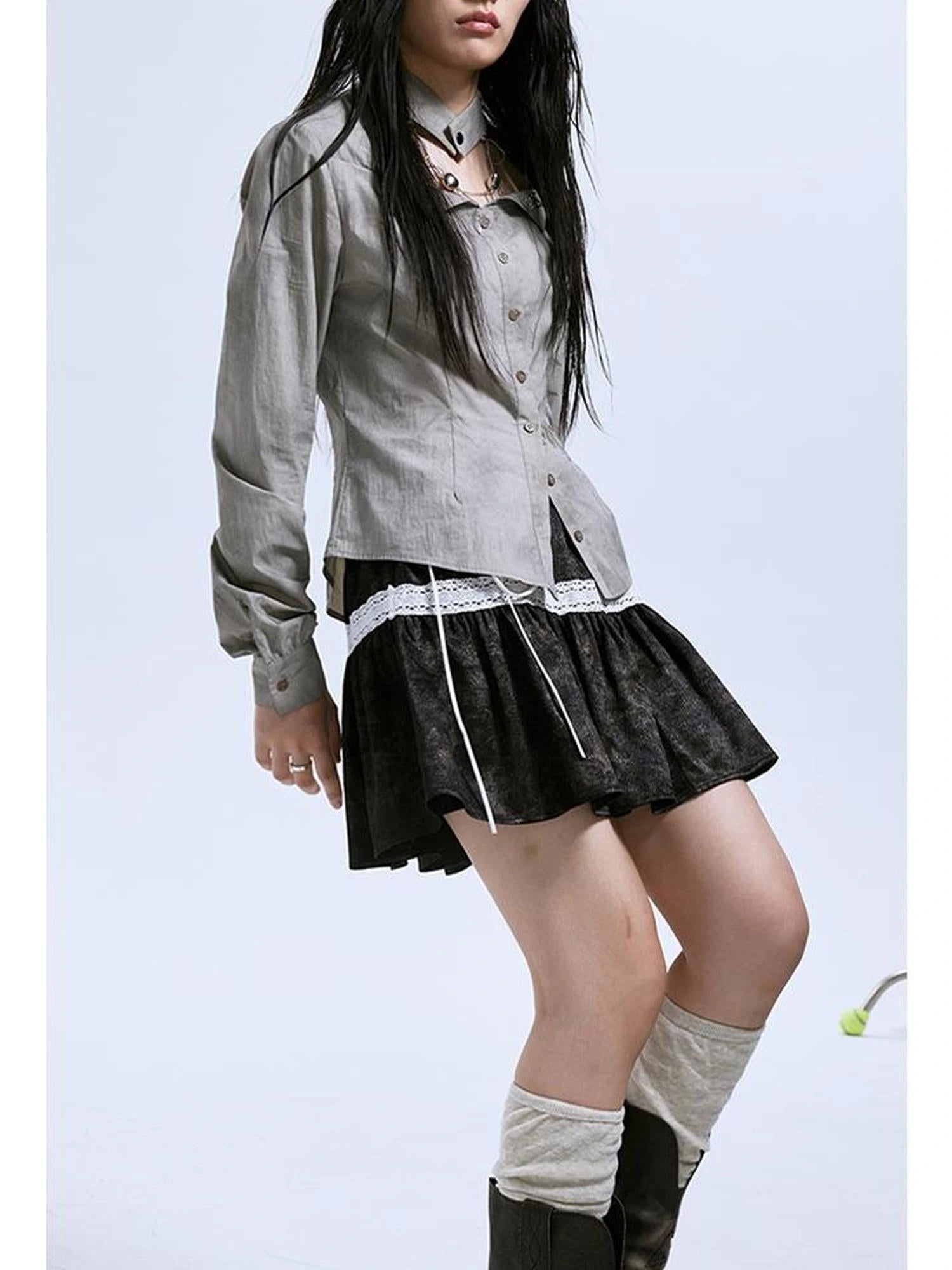 Vintage Linen Cotton Burnout A Line Skirt With Lace Trim Drawstring Waist