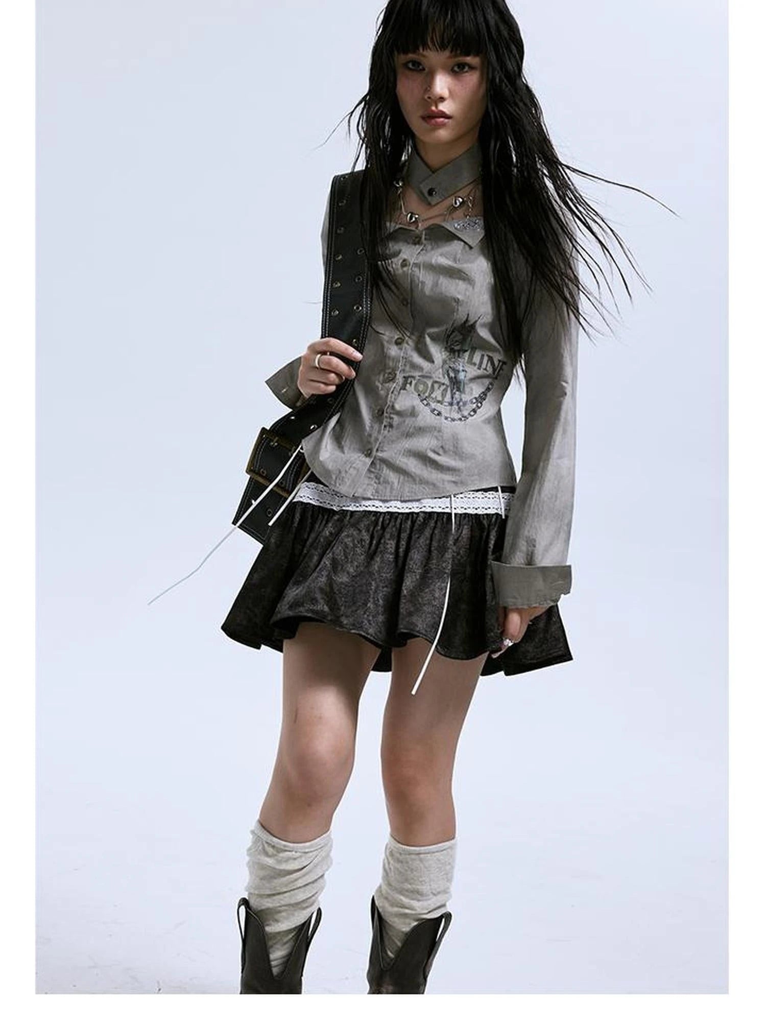 Vintage Linen Cotton Burnout A Line Skirt With Lace Trim Drawstring Waist