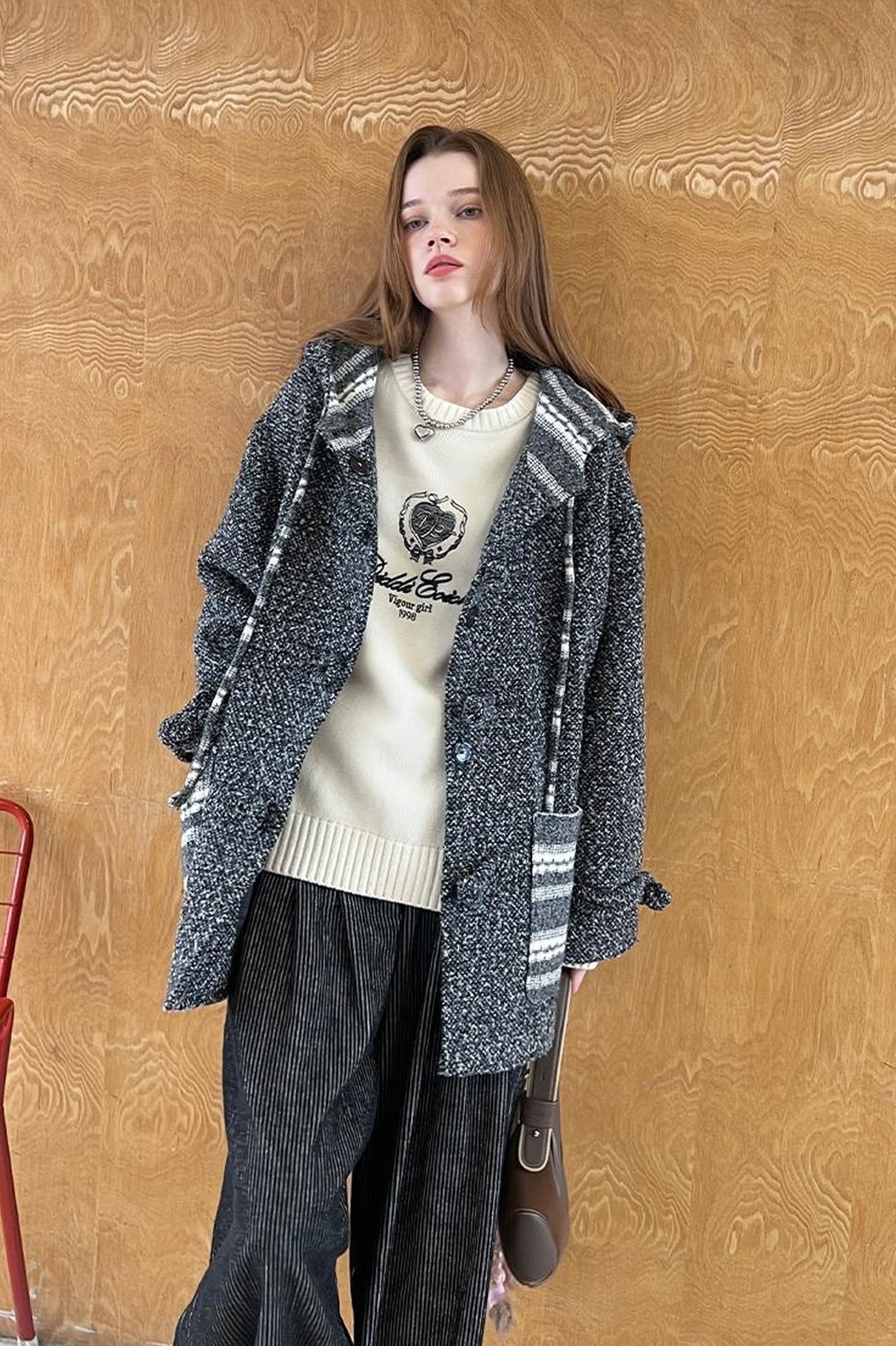DIDDI MODA Vintage Loop Hooded Wool Coat
