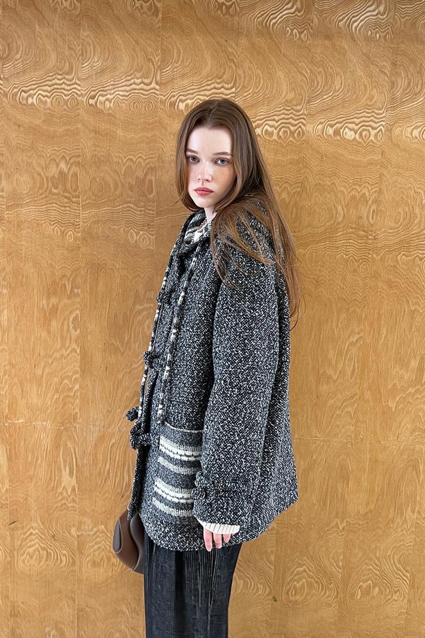 DIDDI MODA Vintage Loop Hooded Wool Coat