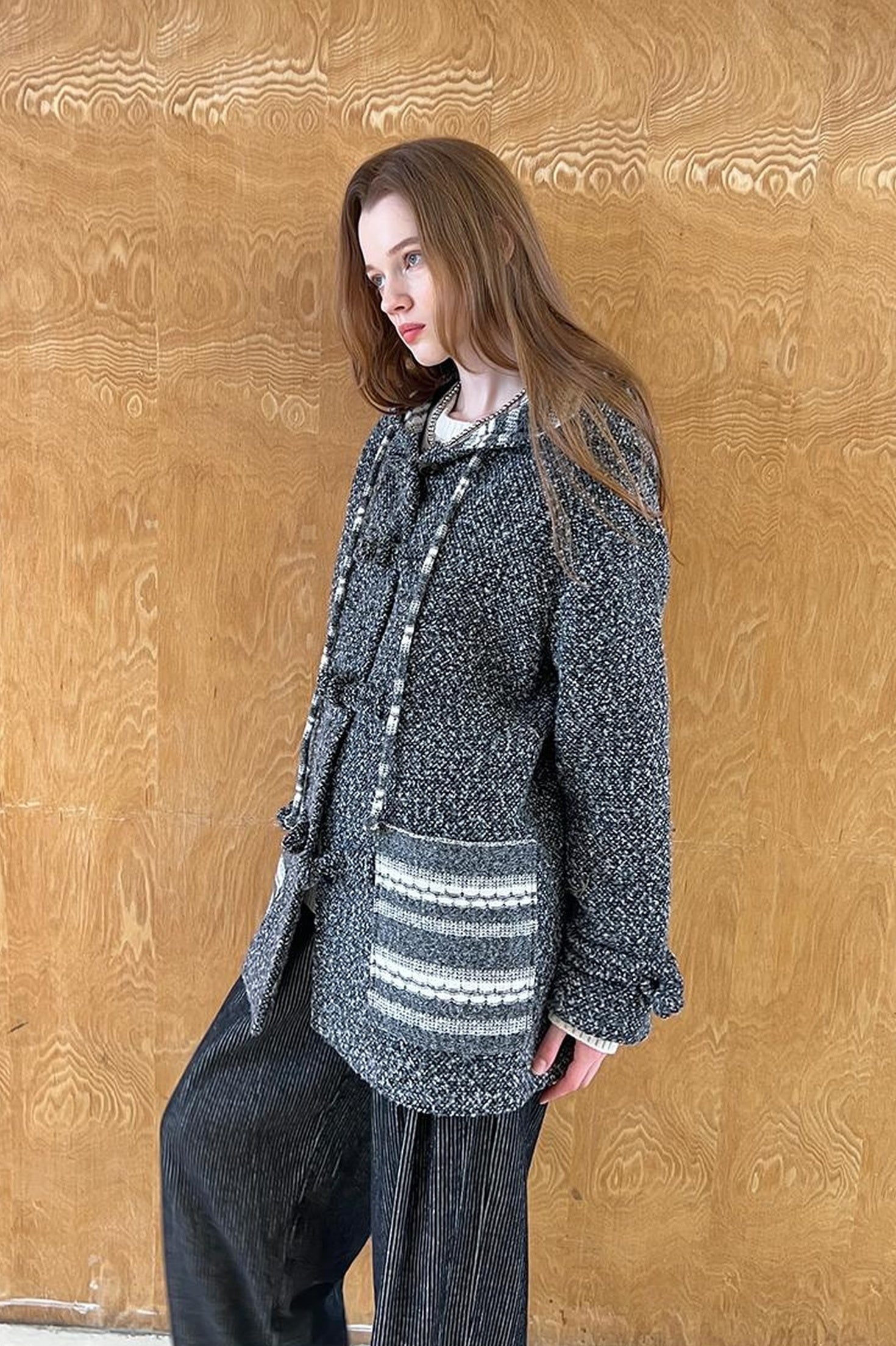 DIDDI MODA Vintage Loop Hooded Wool Coat